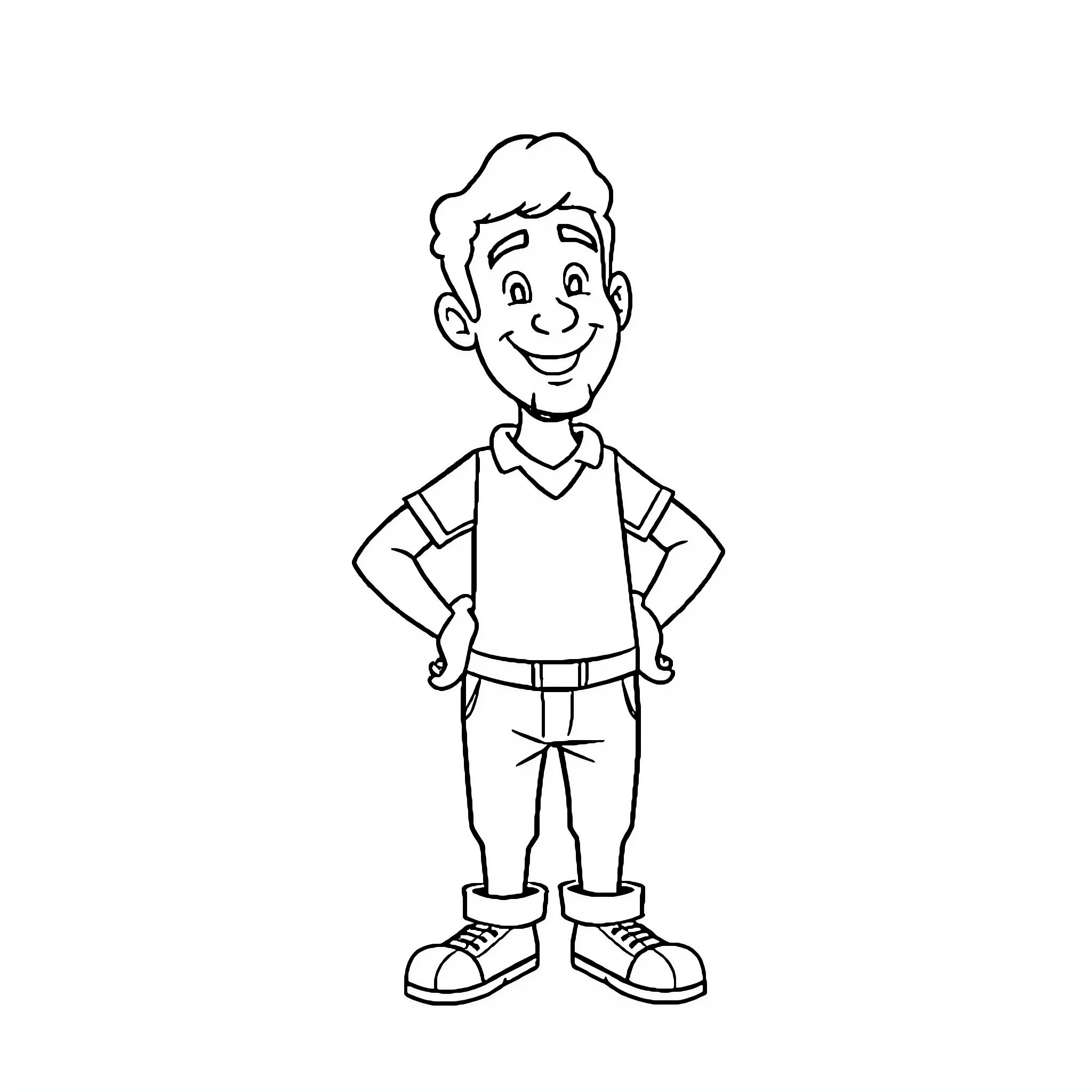 Pedro smiling and standing confidently Coloring Page (free black-and-white line drawing printable PDF for all, from beginners to advanced learners, including children, teens, adults, and seniors)