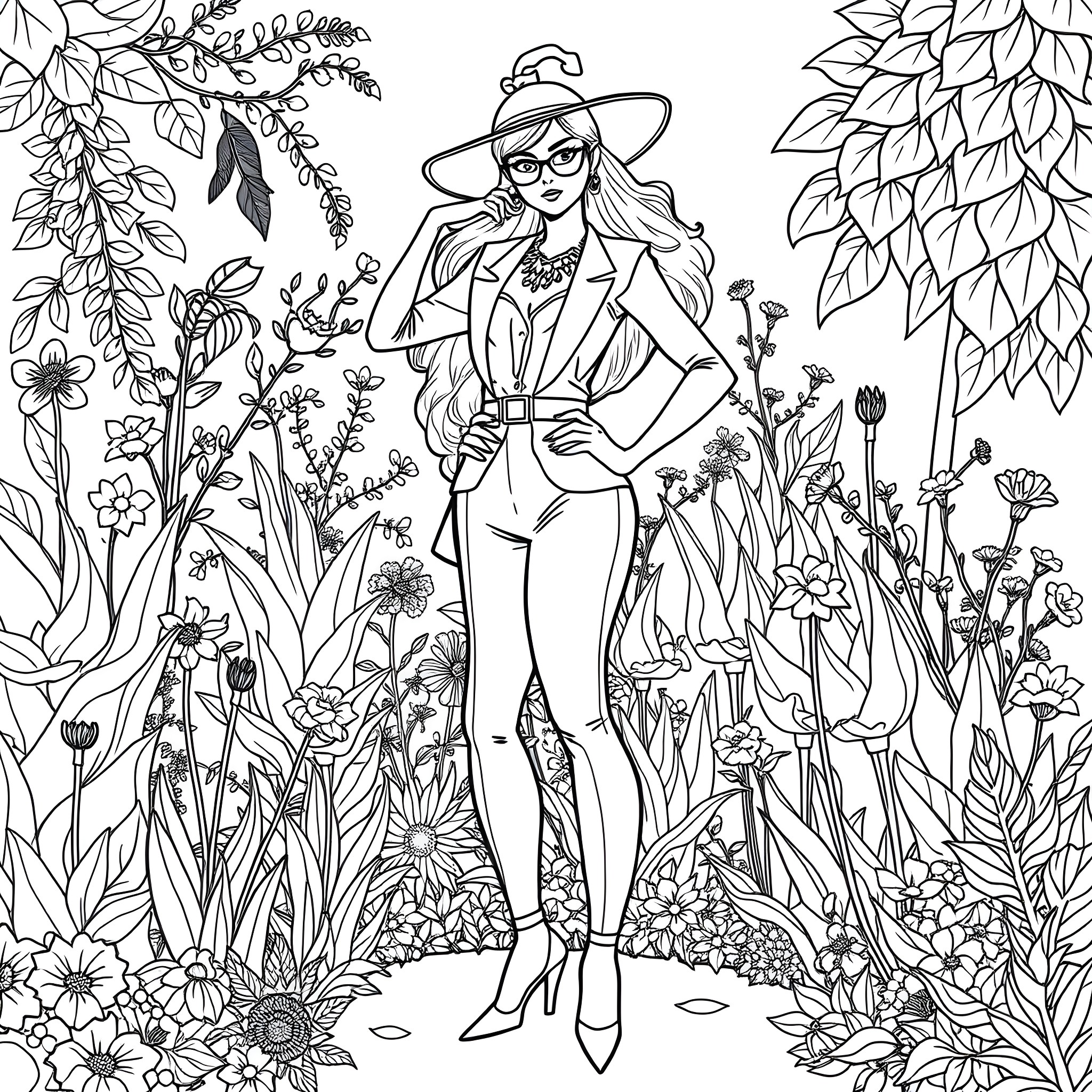 Chelsea Green in a Vibrant Garden Setting Coloring Page (free black-and-white line drawing printable PDF for all, from beginners to advanced learners, including children, teens, adults, and seniors)