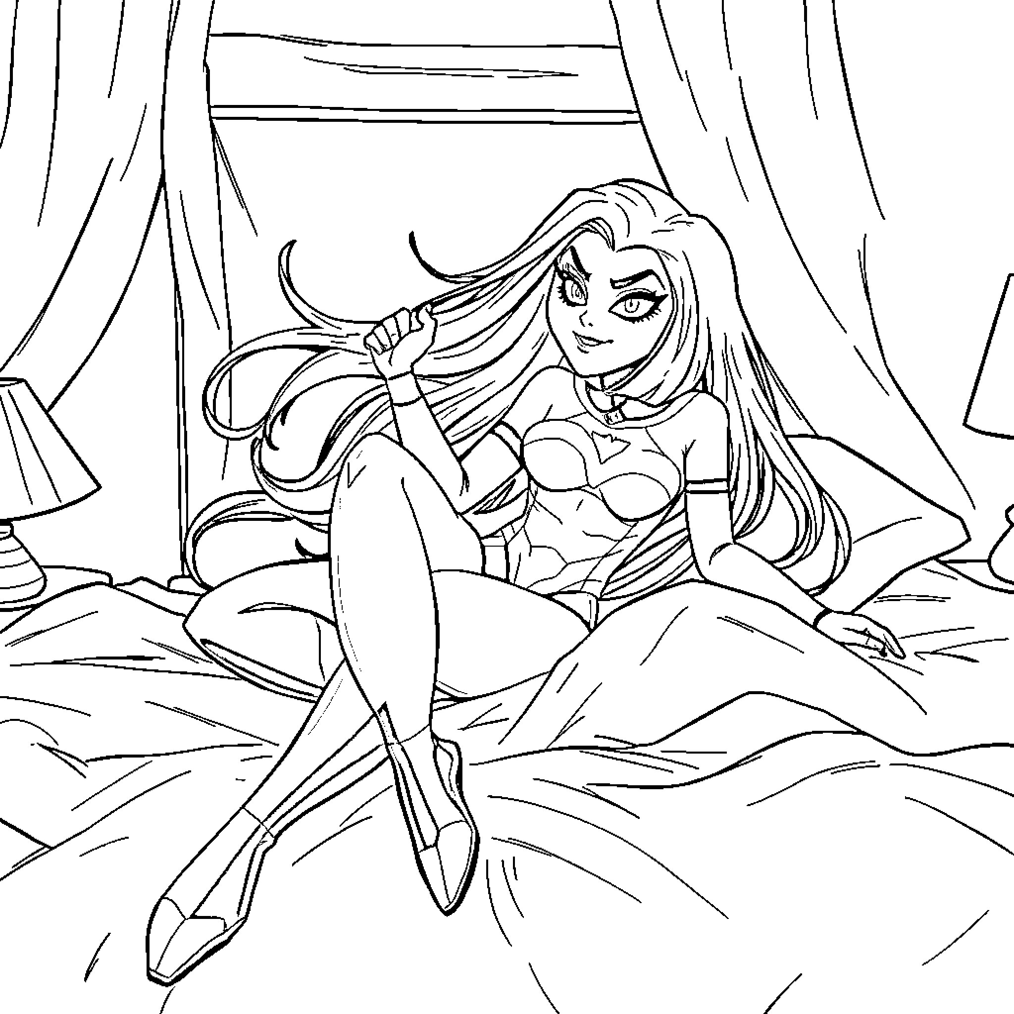 Raven warrior in a meditative pose Coloring Page (free black-and-white line drawing printable PDF for all, from beginners to advanced learners, including children, teens, adults, and seniors)