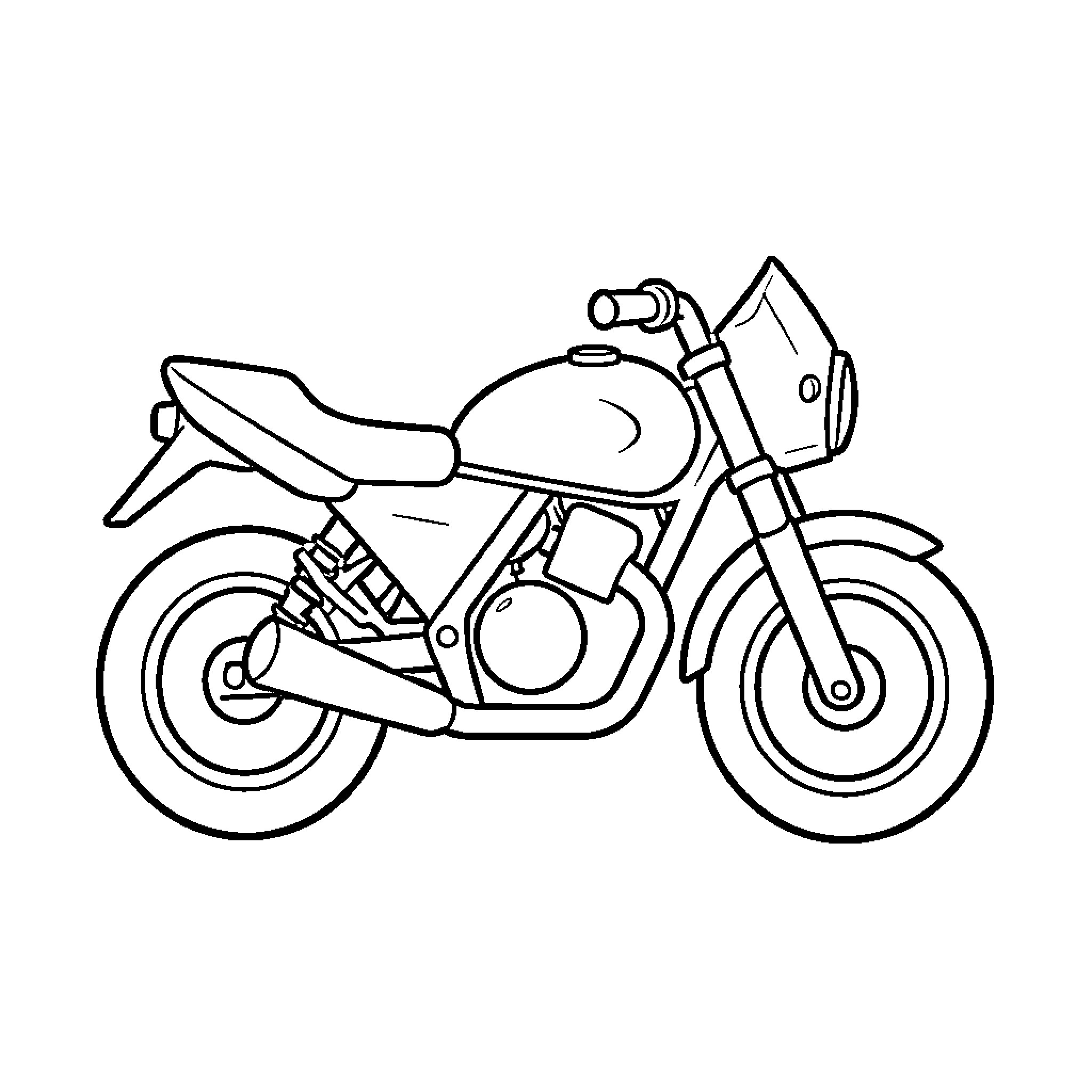 Moto motorcycle parked on a plain background Coloring Page (free black-and-white line drawing printable PDF for all, from beginners to advanced learners, including children, teens, adults, and seniors)