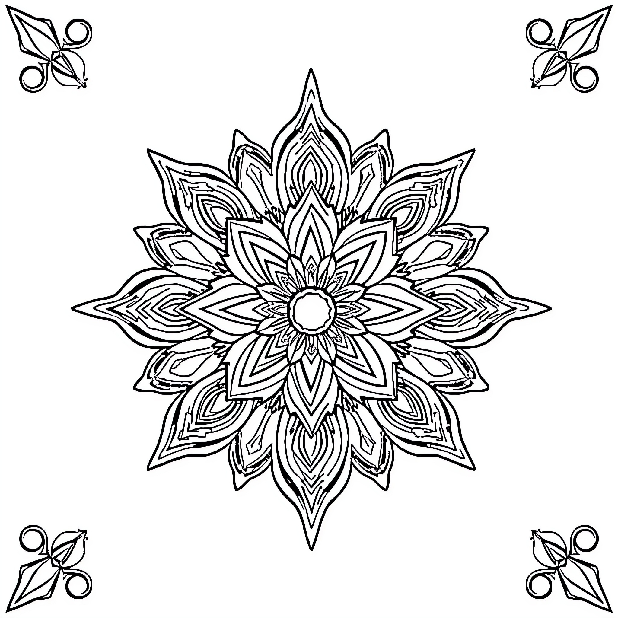 Mandalas with intricate floral designs Coloring Page (free black-and-white line drawing printable PDF for all, from beginners to advanced learners, including children, teens, adults, and seniors)