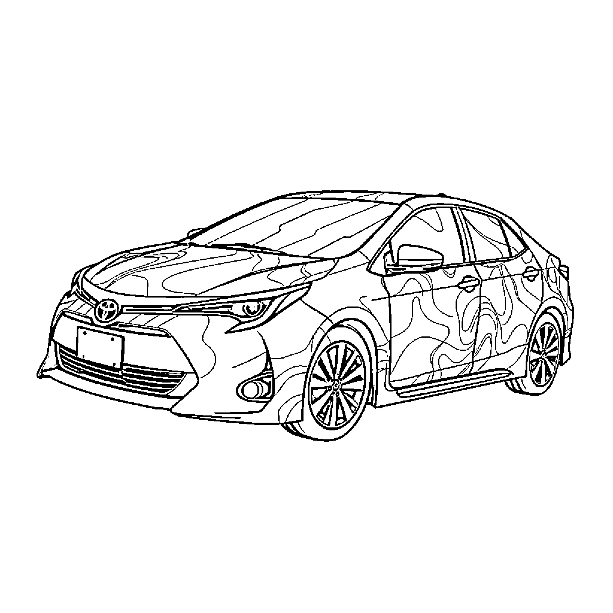 Toyota Corolla in colorful abstract design Coloring Page (free black-and-white line drawing printable PDF for all, from beginners to advanced learners, including children, teens, adults, and seniors)