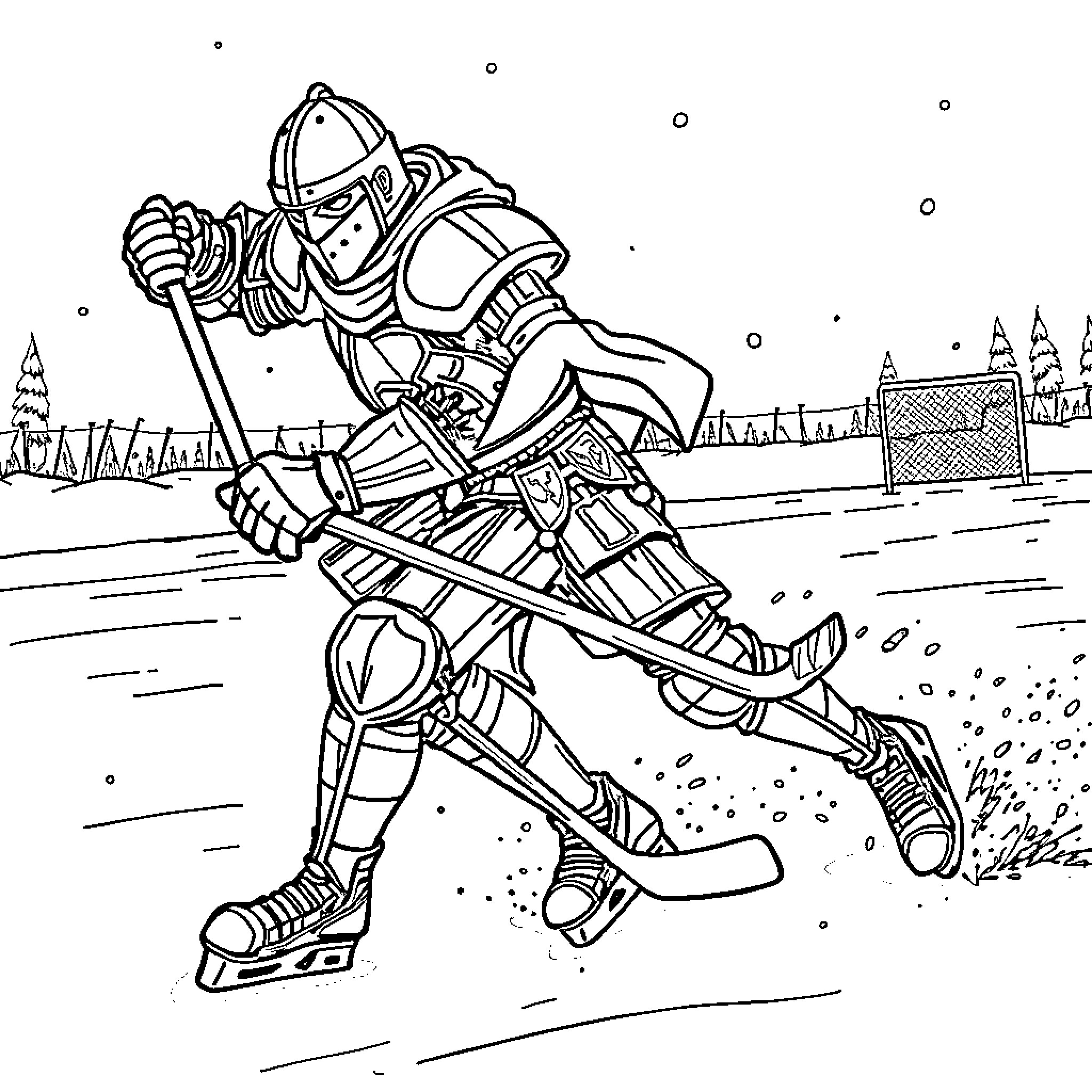 Knight heroically charging forward on the battlefield Coloring Page (free black-and-white line drawing printable PDF for all, from beginners to advanced learners, including children, teens, adults, and seniors)