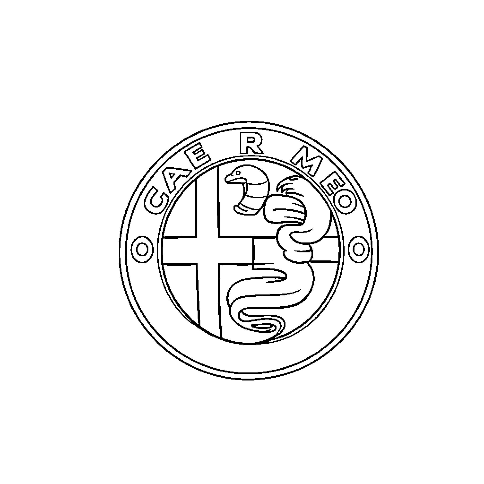 Alpha Romeo car logo with snake design Coloring Page (free black-and-white line drawing printable PDF for all, from beginners to advanced learners, including children, teens, adults, and seniors)