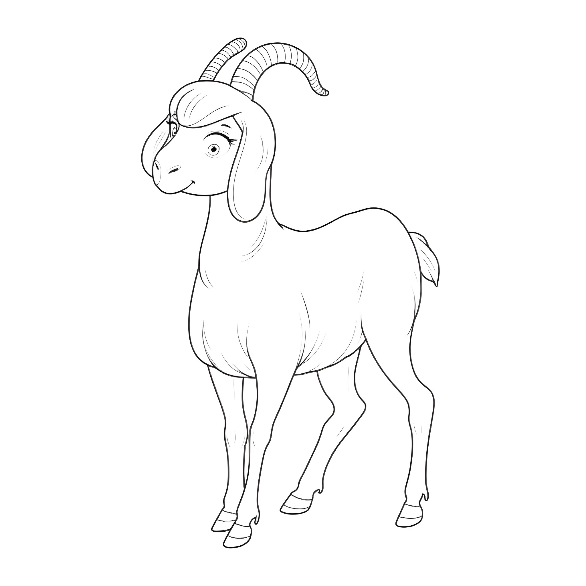 Sheep standing in simple black and white outline Coloring Page (free black-and-white line drawing printable PDF for all, from beginners to advanced learners, including children, teens, adults, and seniors)