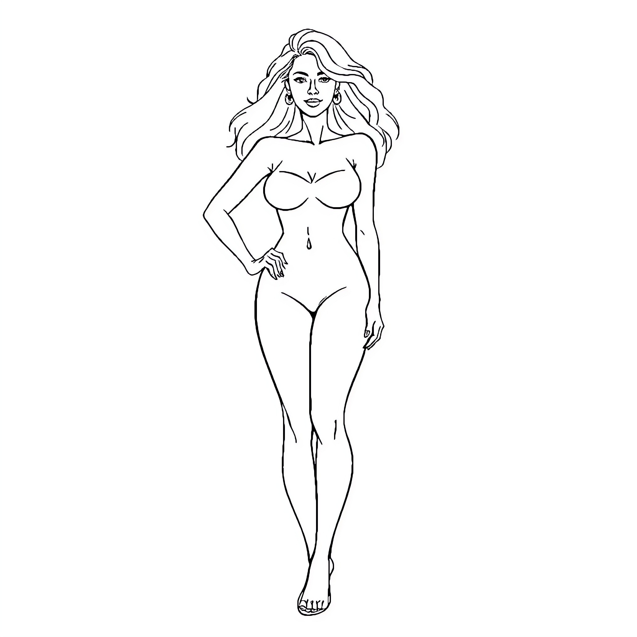 Woman in a confident pose Coloring Page (free black-and-white line drawing printable PDF for all, from beginners to advanced learners, including children, teens, adults, and seniors)