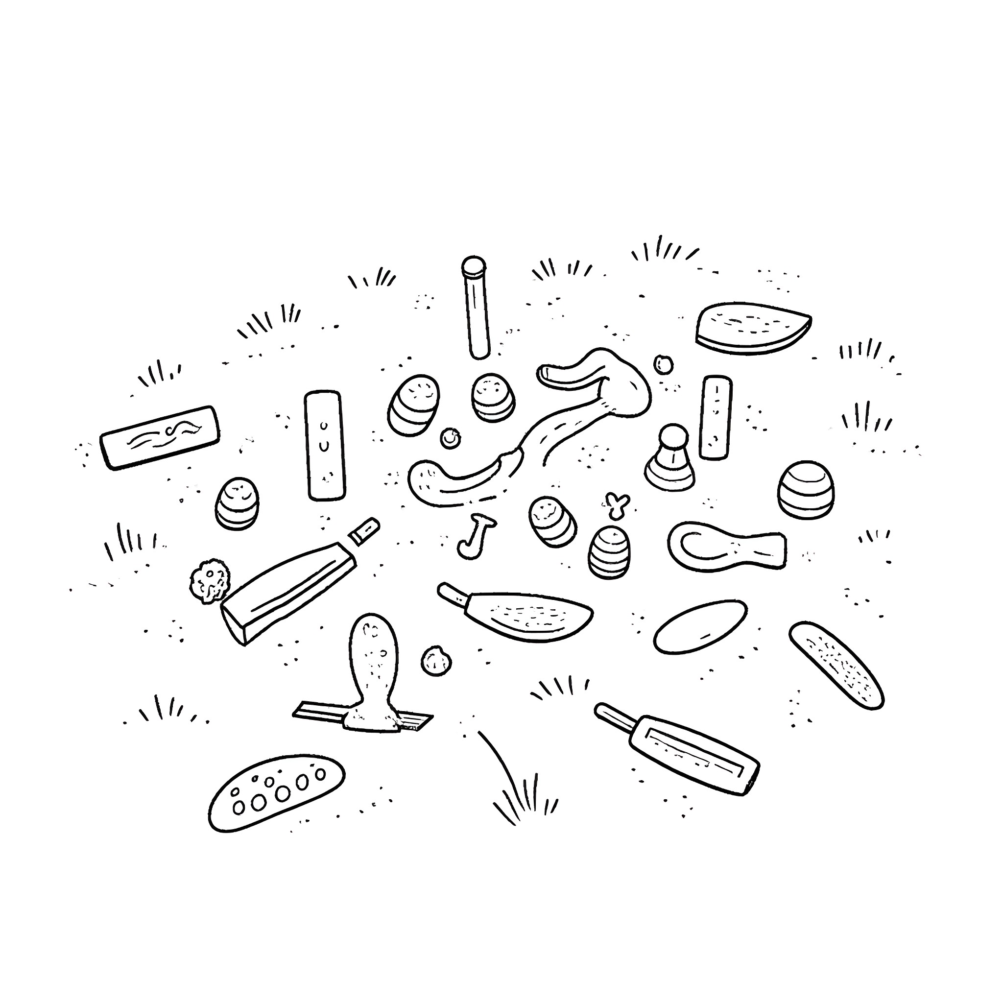 Lost Pieces of Mysterious Technology Coloring Page (free black-and-white line drawing printable PDF for all, from beginners to advanced learners, including children, teens, adults, and seniors)