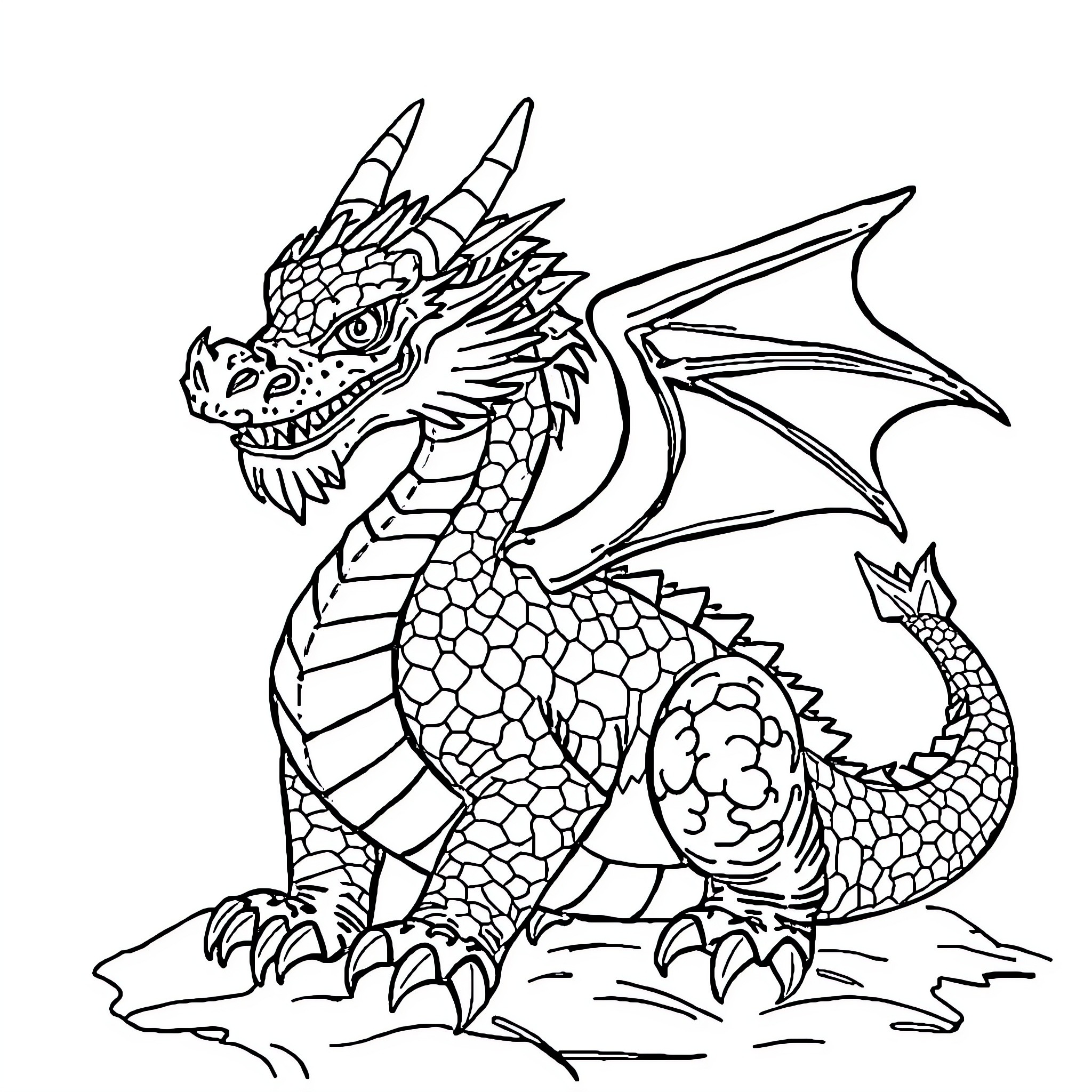 Krokmou the Fierce Dragon in Action Coloring Page (free black-and-white line drawing printable PDF for all, from beginners to advanced learners, including children, teens, adults, and seniors)