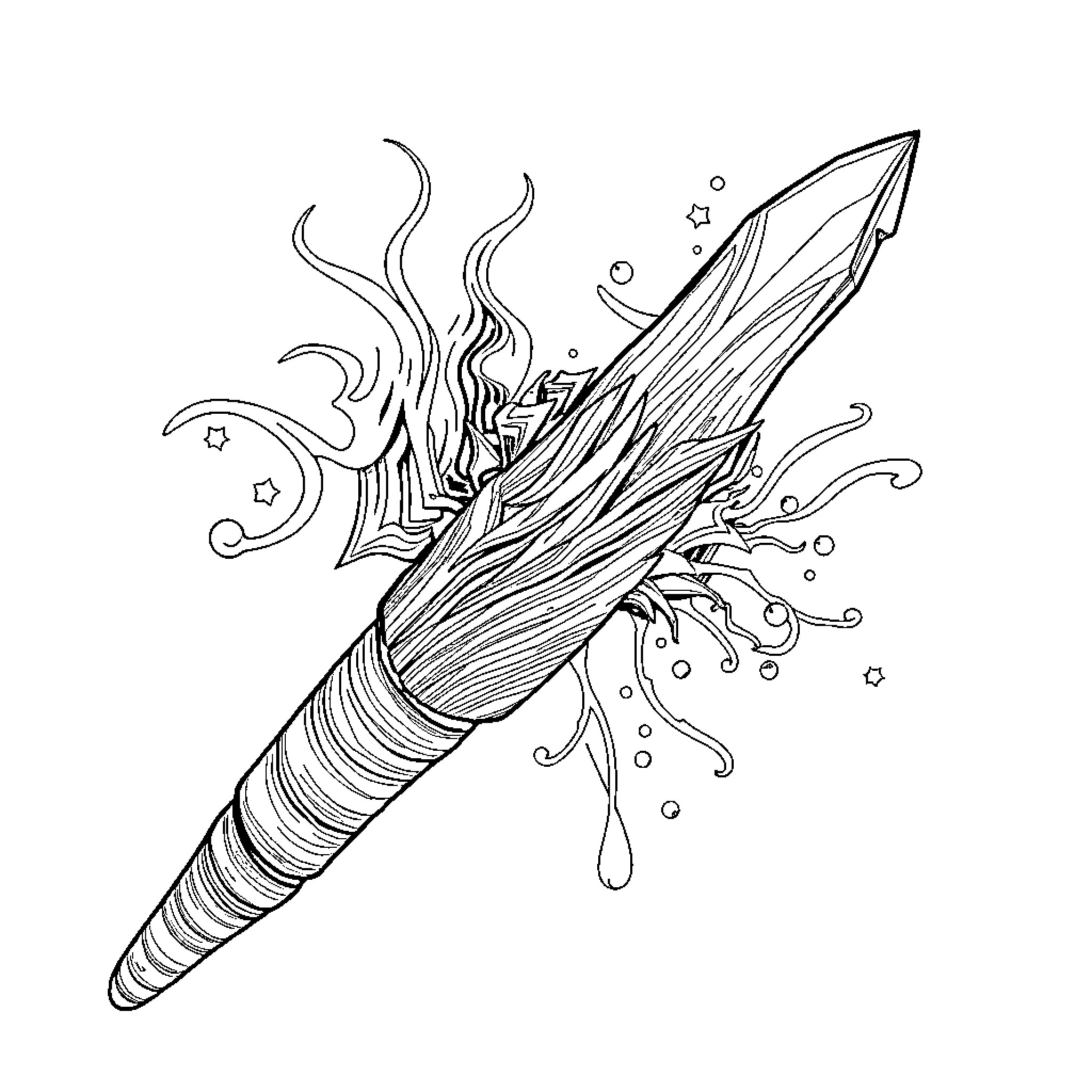 Hammer swirling with magical energy Coloring Page (free black-and-white line drawing printable PDF for all, from beginners to advanced learners, including children, teens, adults, and seniors)