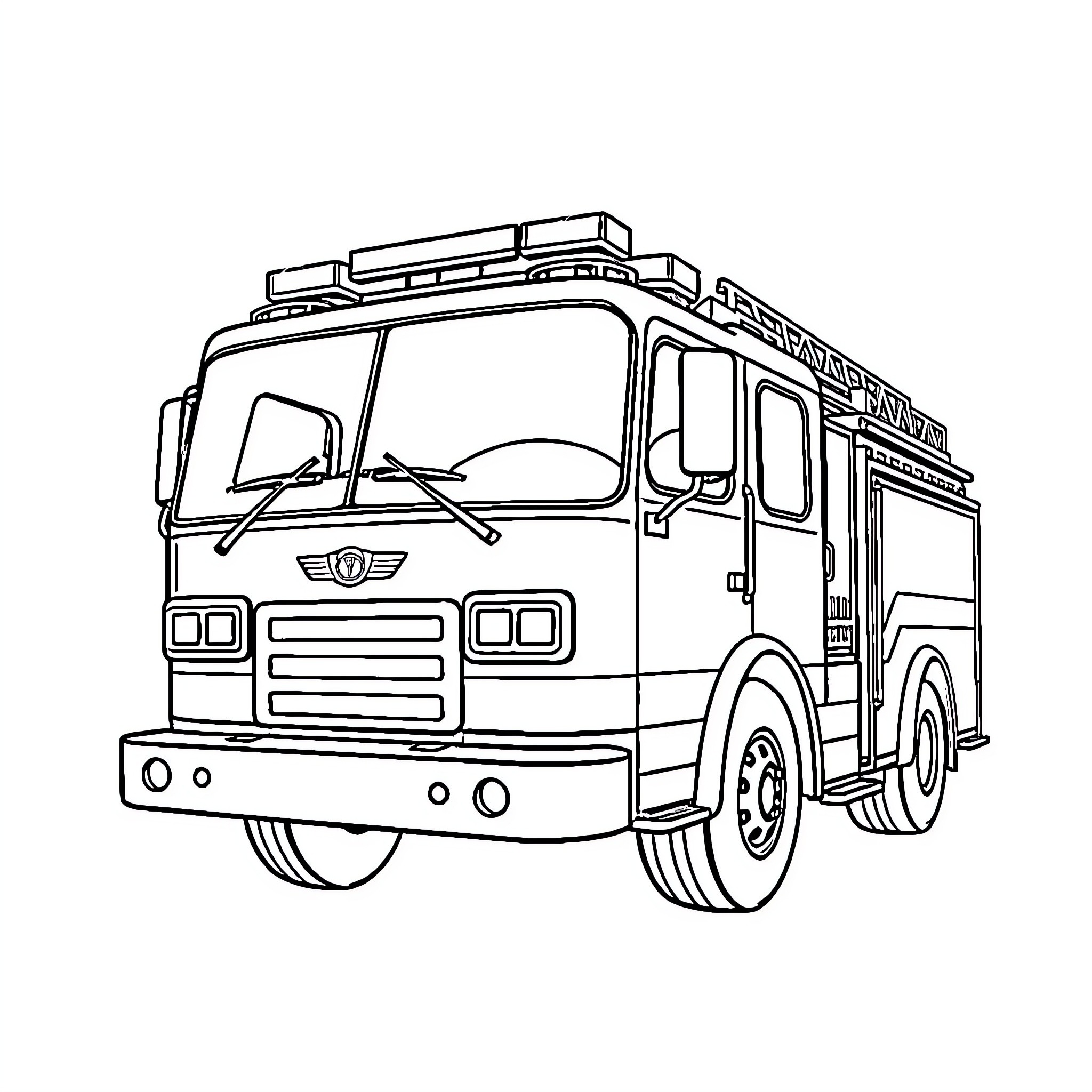 Firetruck with emergency equipment and lights Coloring Page (free black-and-white line drawing printable PDF for all, from beginners to advanced learners, including children, teens, adults, and seniors)