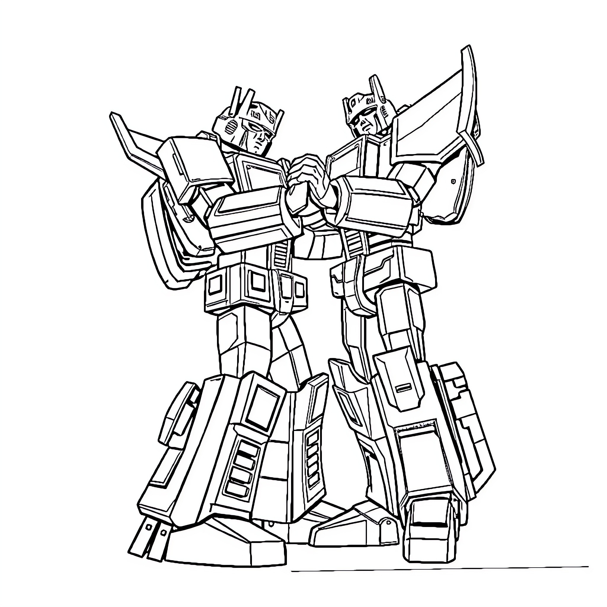 Optimus Prime in combat-ready pose Coloring Page (free black-and-white line drawing printable PDF for all, from beginners to advanced learners, including children, teens, adults, and seniors)