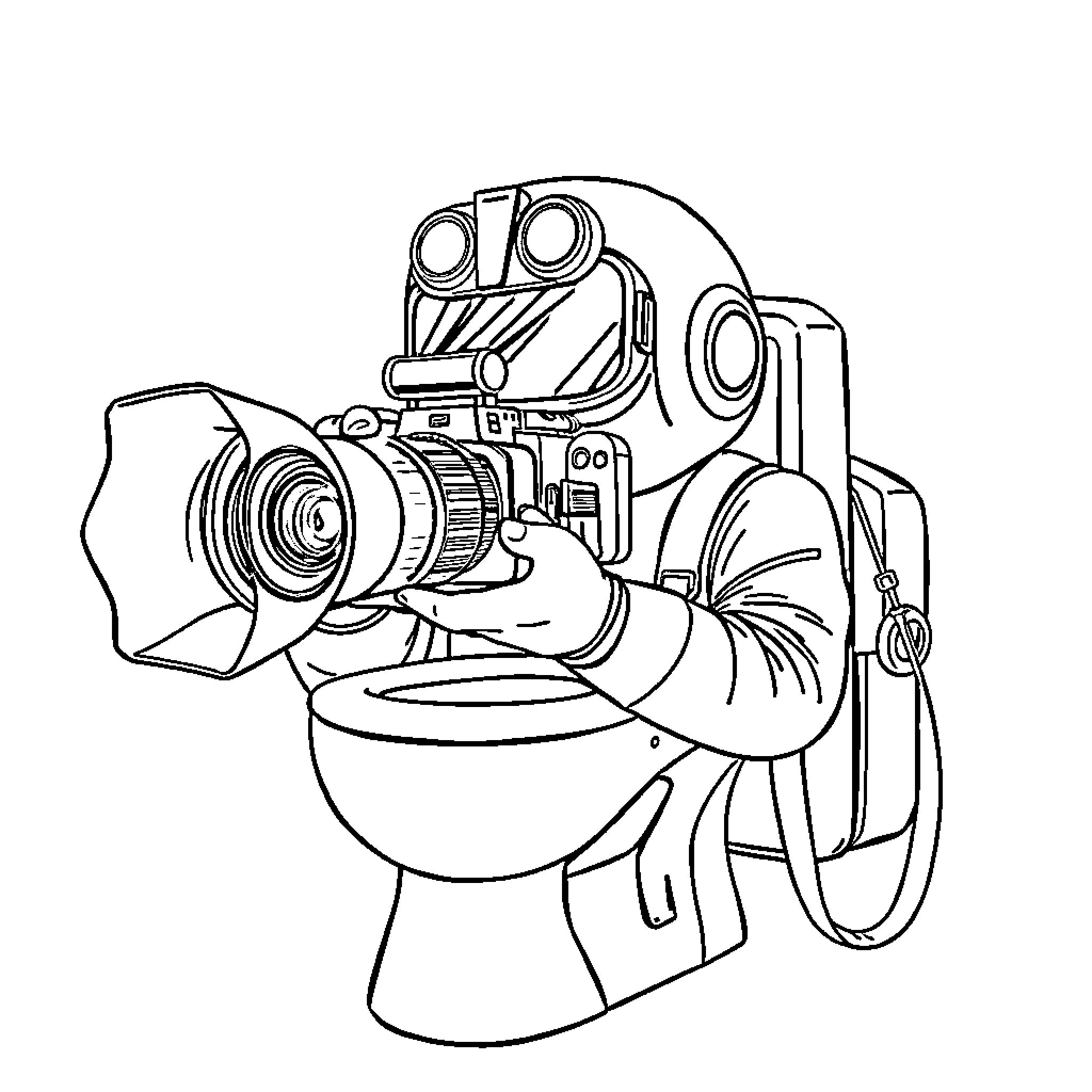 Skibidi Toilet Operator with Camera Equipment Coloring Page (free black-and-white line drawing printable PDF for all, from beginners to advanced learners, including children, teens, adults, and seniors)