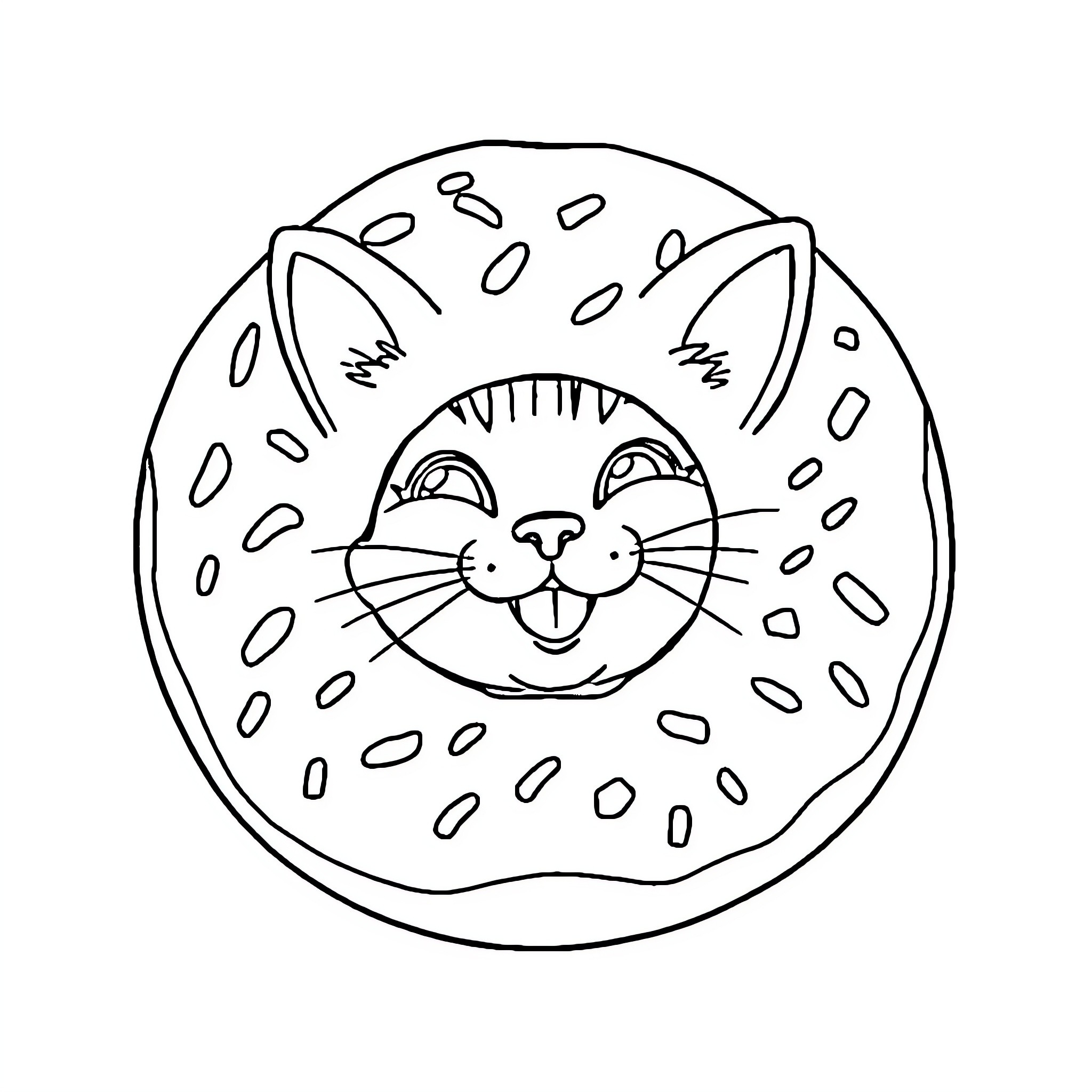 Cat in a decorative circular pattern Coloring Page (free black-and-white line drawing printable PDF for all, from beginners to advanced learners, including children, teens, adults, and seniors)