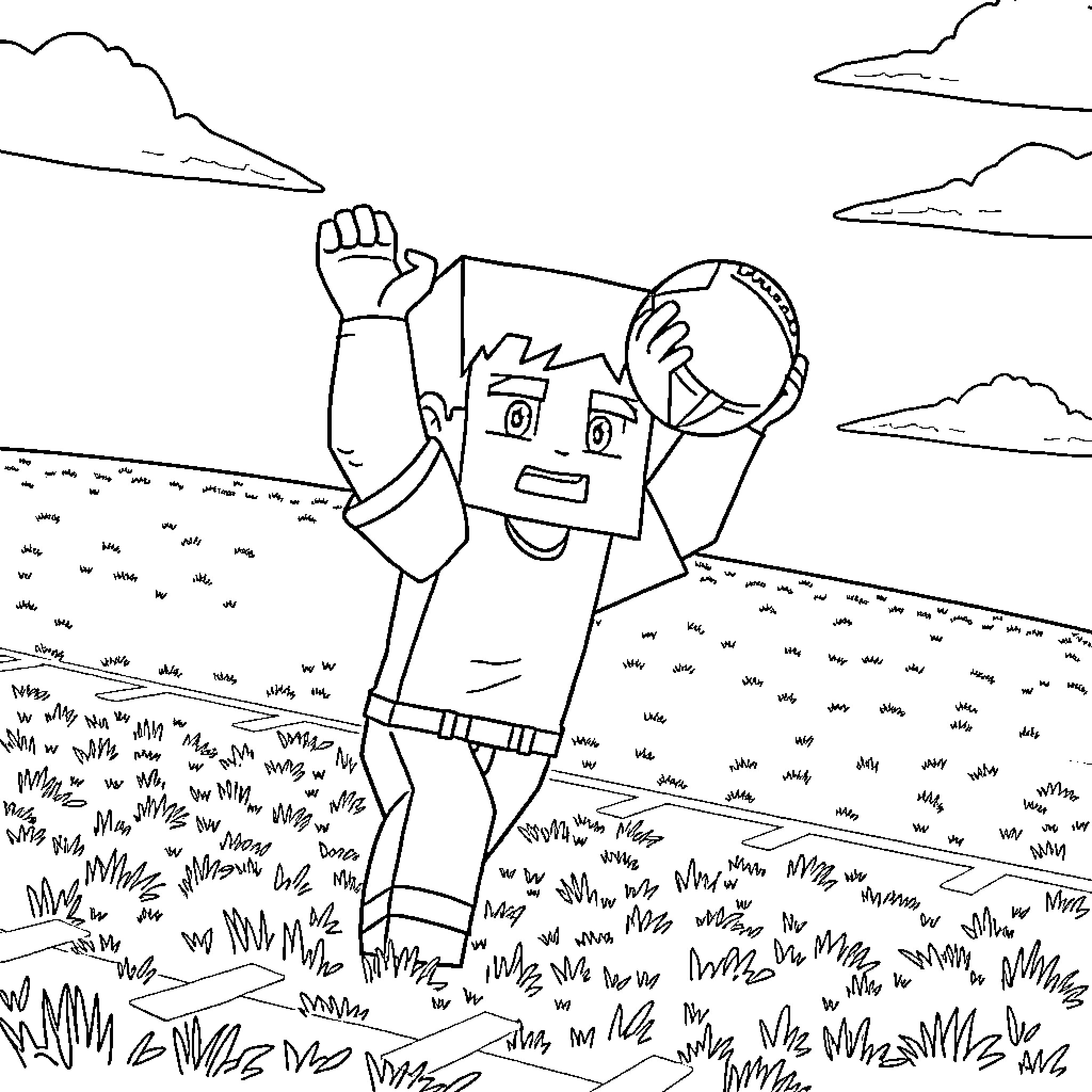 Steve's playful antics in the countryside Coloring Page (free black-and-white line drawing printable PDF for all, from beginners to advanced learners, including children, teens, adults, and seniors)