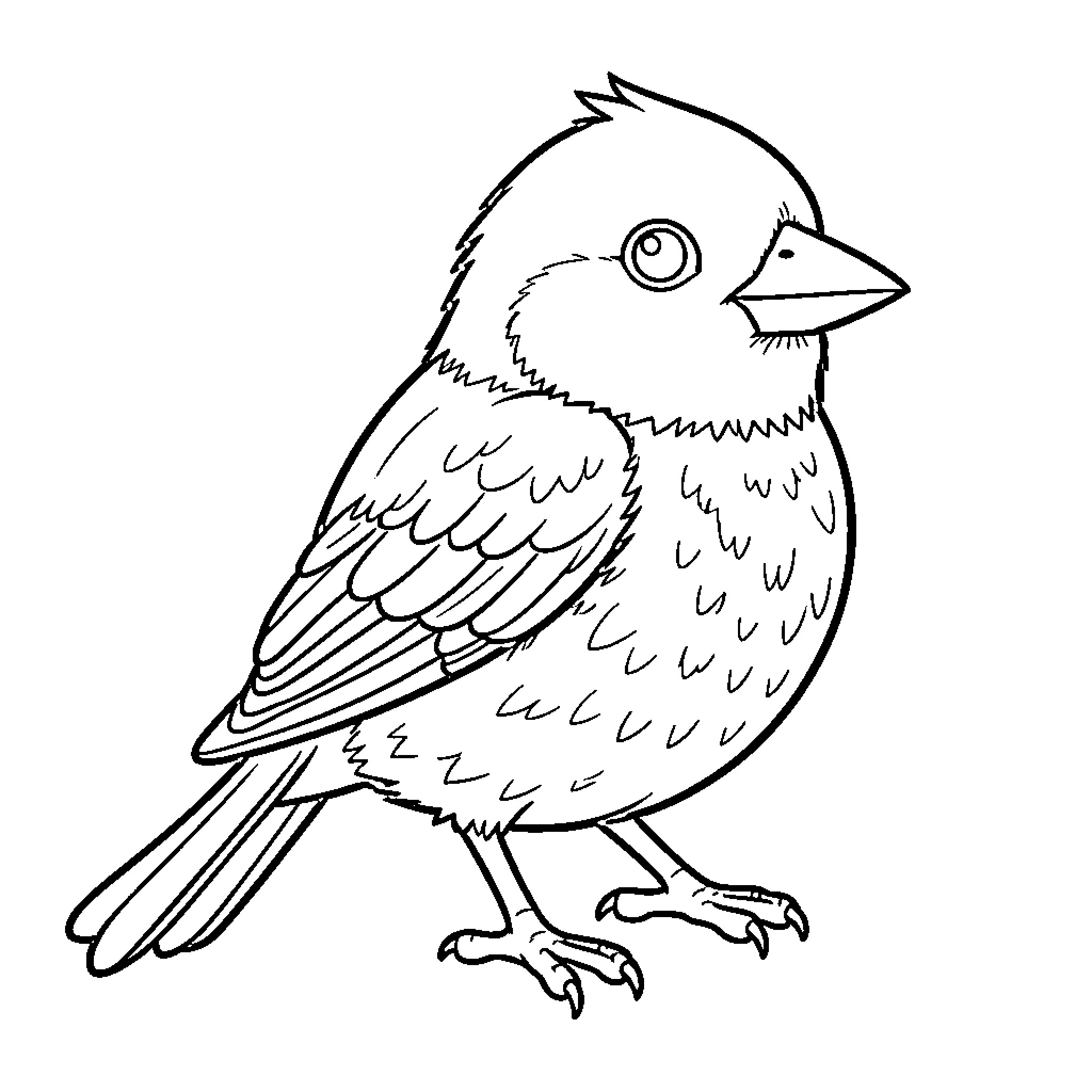 Sparrow standing alert and looking to the side Coloring Page (free black-and-white line drawing printable PDF for all, from beginners to advanced learners, including children, teens, adults, and seniors)