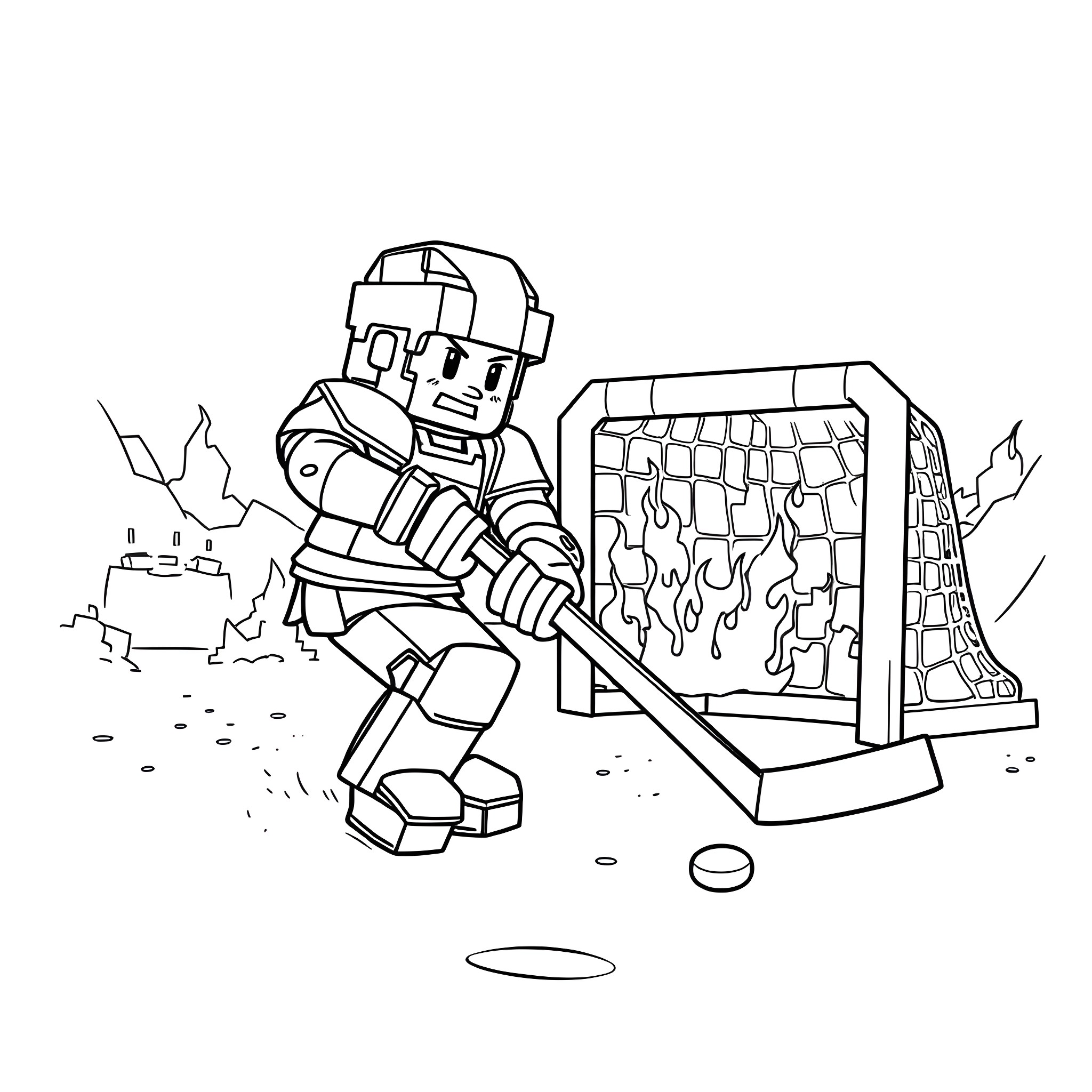 Steve the Brave Firefighter Battles Blazing Flames Coloring Page (free black-and-white line drawing printable PDF for all, from beginners to advanced learners, including children, teens, adults, and seniors)