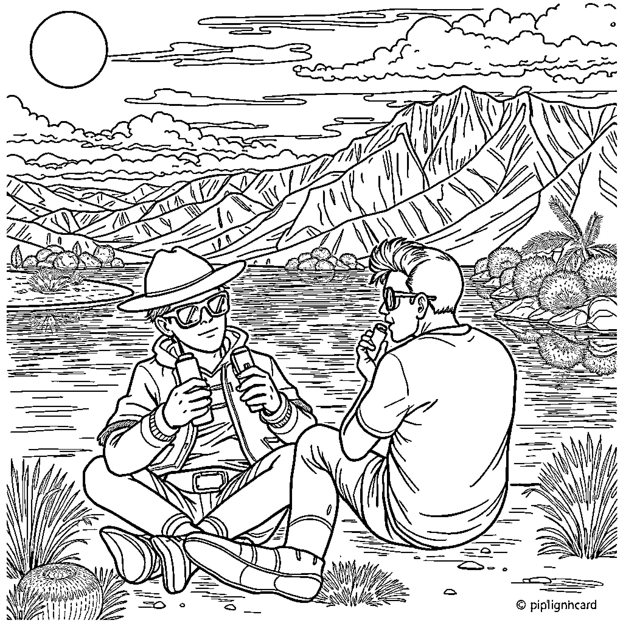 Freddy's Adventure in the Wilderness Coloring Page (free black-and-white line drawing printable PDF for all, from beginners to advanced learners, including children, teens, adults, and seniors)