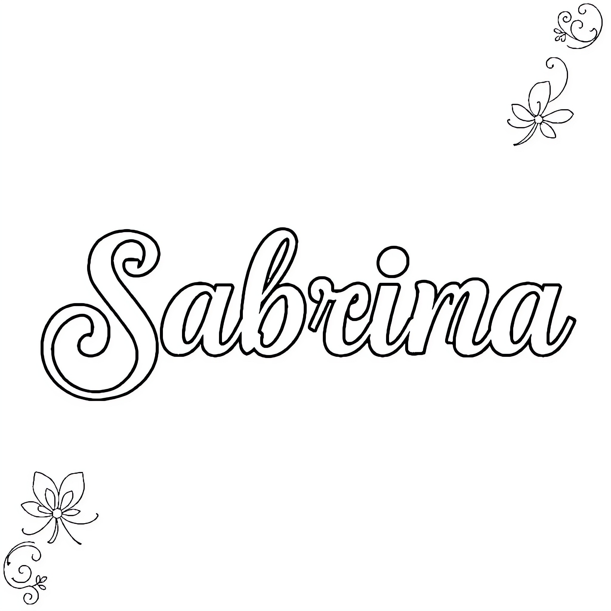 Sabrina's name in floral design Coloring Page (free black-and-white line drawing printable PDF for all, from beginners to advanced learners, including children, teens, adults, and seniors)