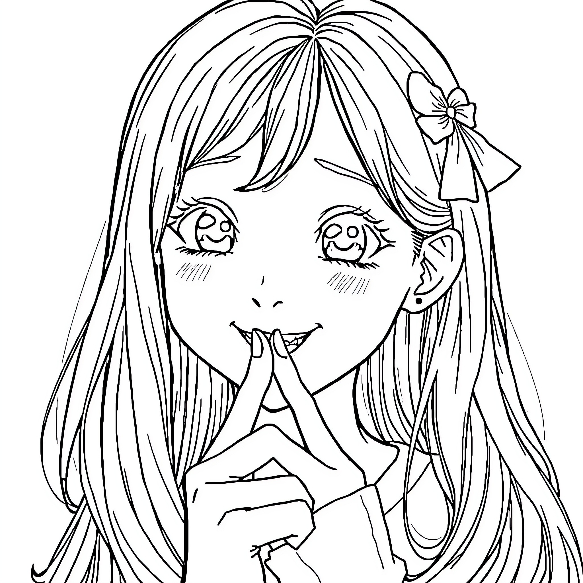Girl making a playful gesture Coloring Page (free black-and-white line drawing printable PDF for all, from beginners to advanced learners, including children, teens, adults, and seniors)