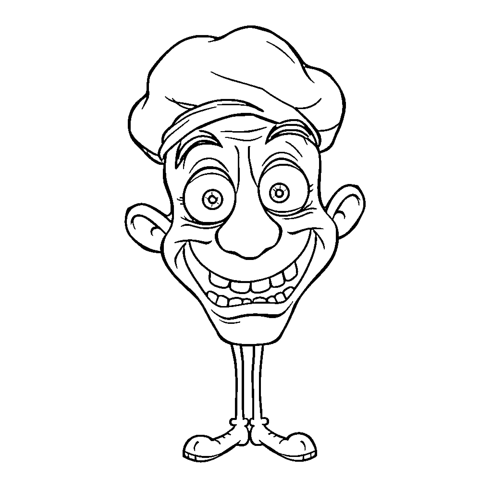 Brain of a Happy Chef with Exaggerated Features Coloring Page (free black-and-white line drawing printable PDF for all, from beginners to advanced learners, including children, teens, adults, and seniors)