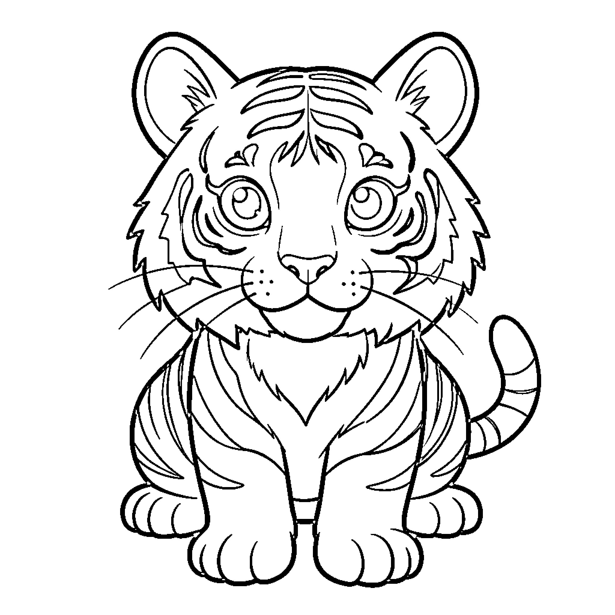 Tiger cub in simple sketch illustration Coloring Page (free black-and-white line drawing printable PDF for all, from beginners to advanced learners, including children, teens, adults, and seniors)