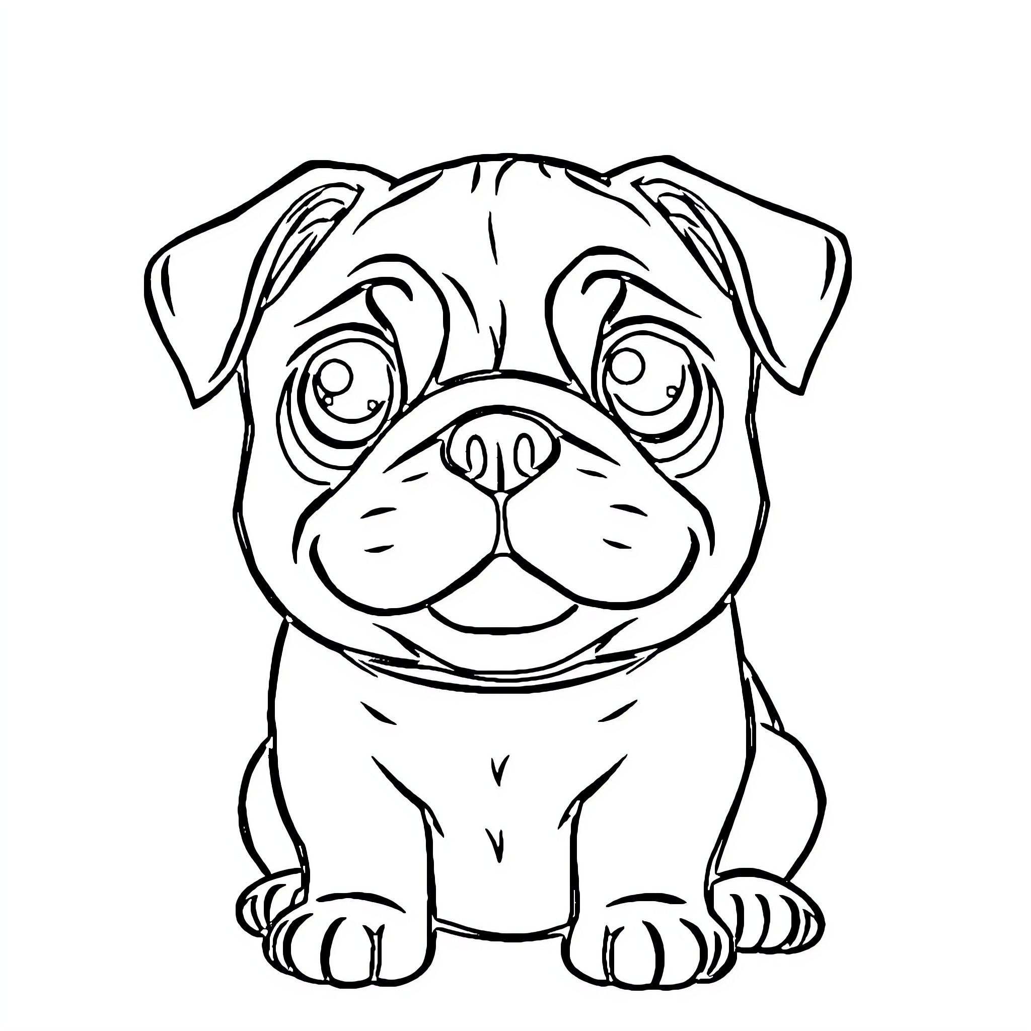 Pug puppy with endearing expression Coloring Page (free black-and-white line drawing printable PDF for all, from beginners to advanced learners, including children, teens, adults, and seniors)