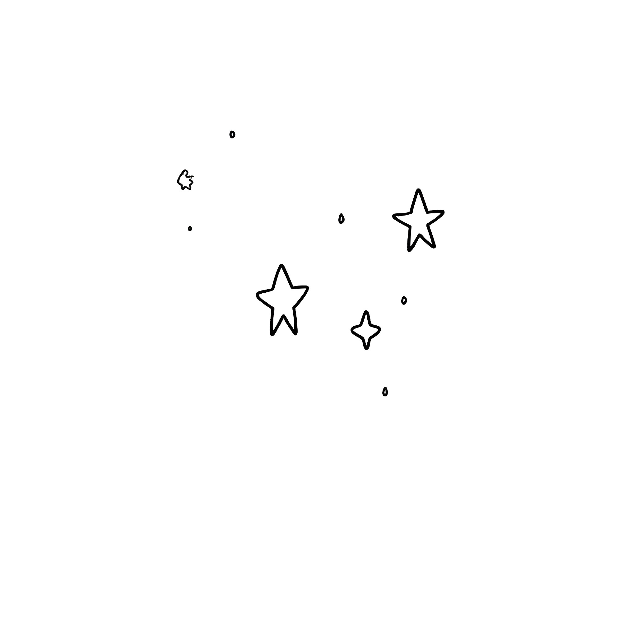 Twin stars in the night sky Coloring Page (free black-and-white line drawing printable PDF for all, from beginners to advanced learners, including children, teens, adults, and seniors)