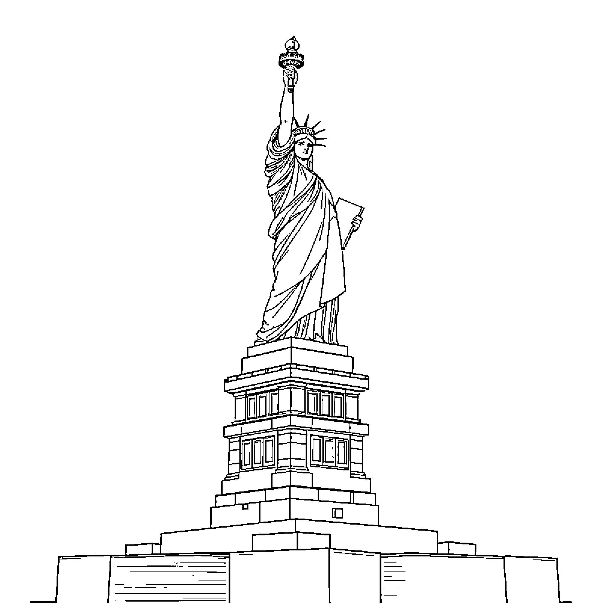 Statue Of Liberty standing tall and proud Coloring Page (free black-and-white line drawing printable PDF for all, from beginners to advanced learners, including children, teens, adults, and seniors)