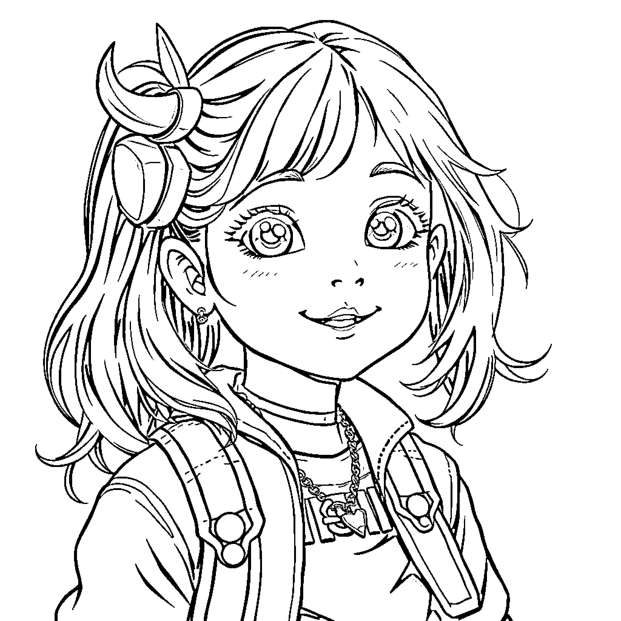 Zoey's Cheerful Adventure Coloring Page (free black-and-white line drawing printable PDF for all, from beginners to advanced learners, including children, teens, adults, and seniors)