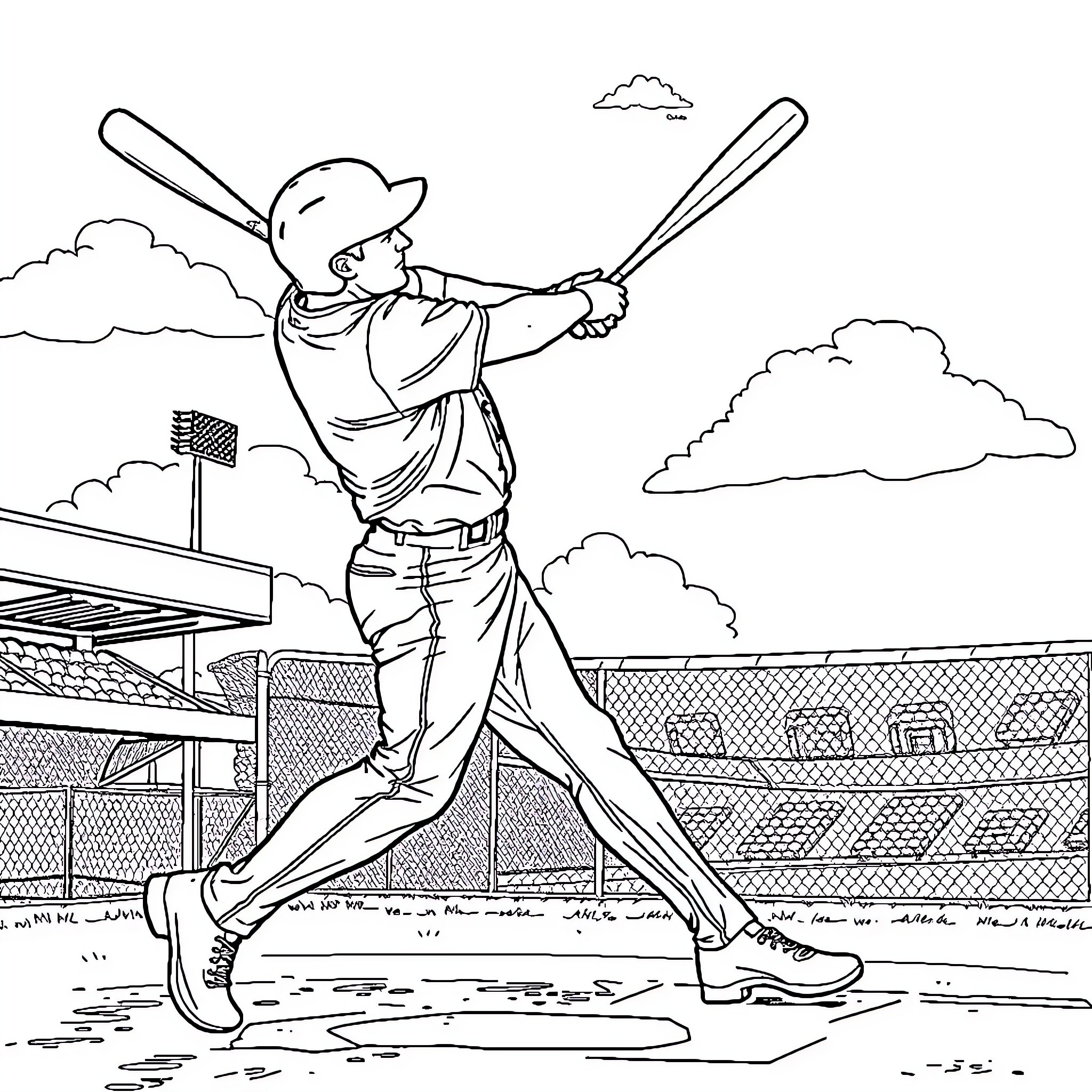 Cal Raleigh batting at a baseball game Coloring Page (free black-and-white line drawing printable PDF for all, from beginners to advanced learners, including children, teens, adults, and seniors)
