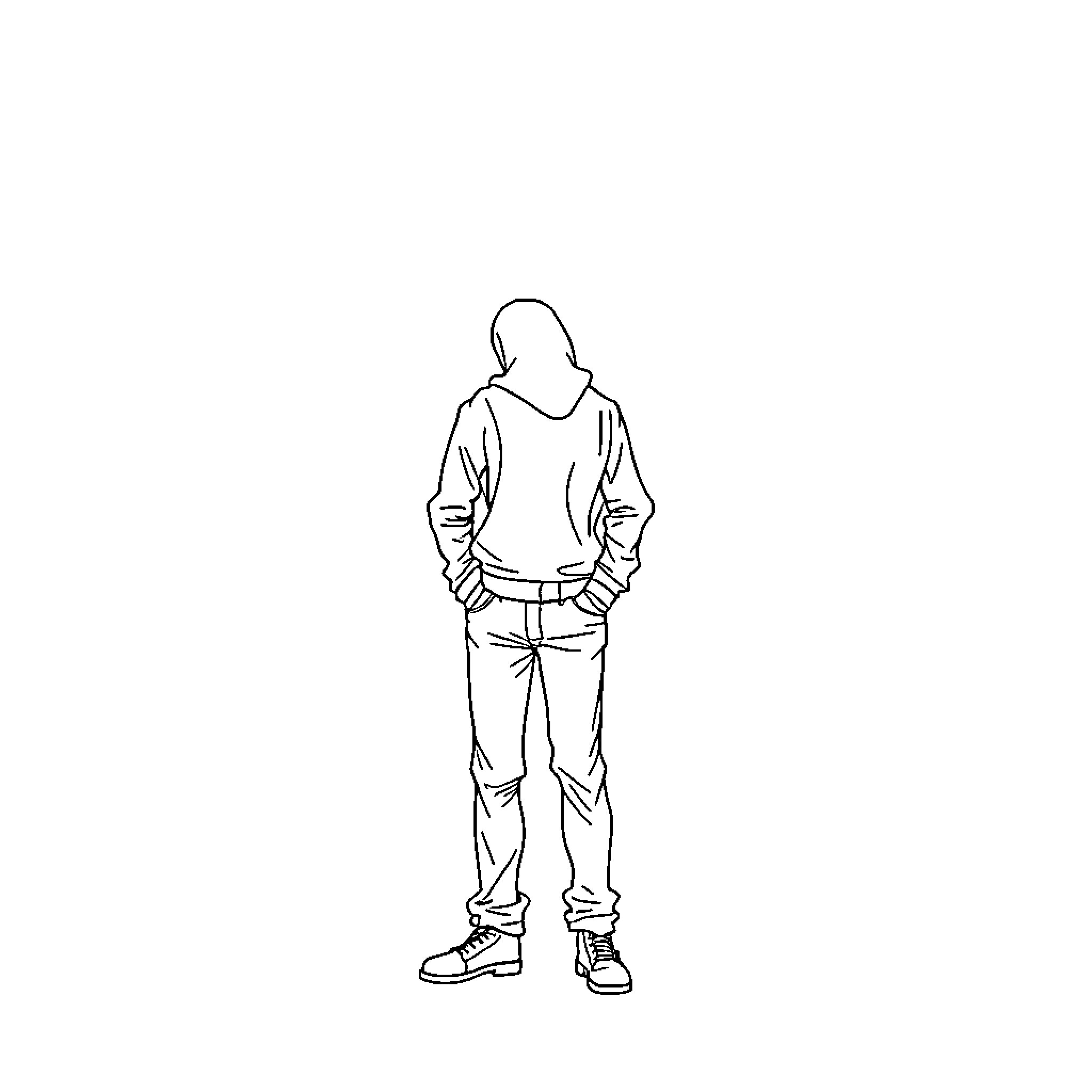 Stranger standing with hands in pockets Coloring Page (free black-and-white line drawing printable PDF for all, from beginners to advanced learners, including children, teens, adults, and seniors)
