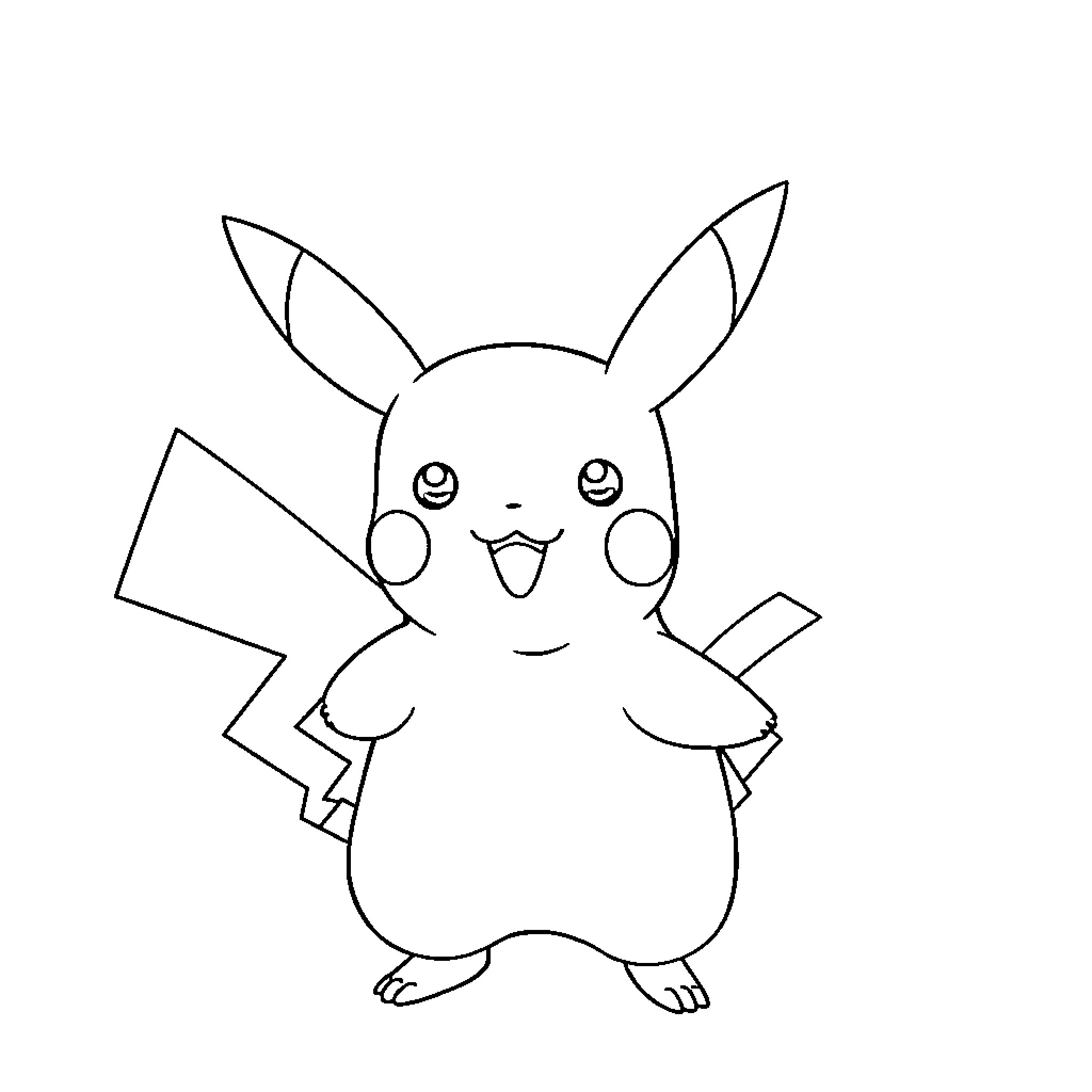 Pikachu cheerfully waving Coloring Page (free black-and-white line drawing printable PDF for all, from beginners to advanced learners, including children, teens, adults, and seniors)