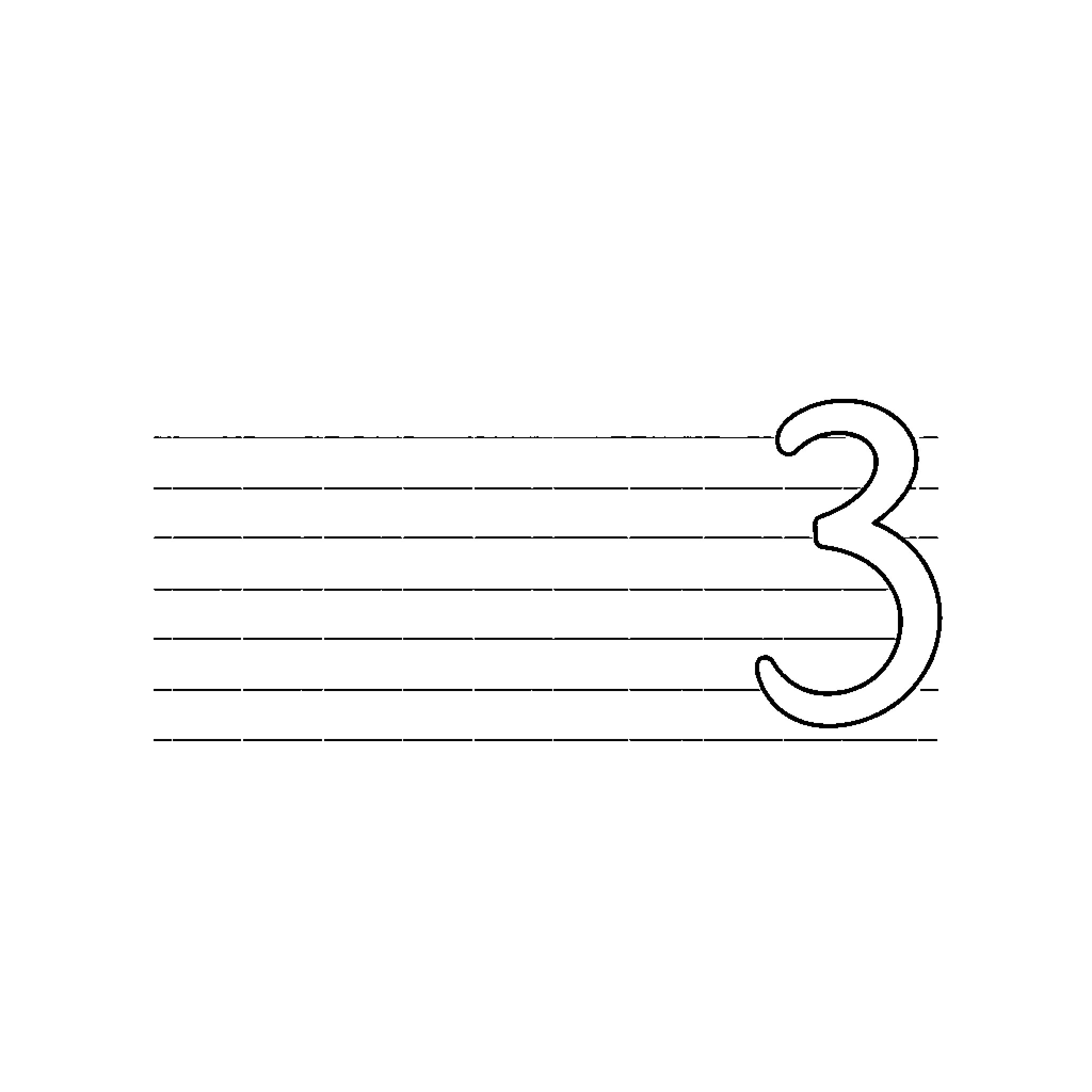 Paper exercise tracing the number 3 Coloring Page (free black-and-white line drawing printable PDF for all, from beginners to advanced learners, including children, teens, adults, and seniors)