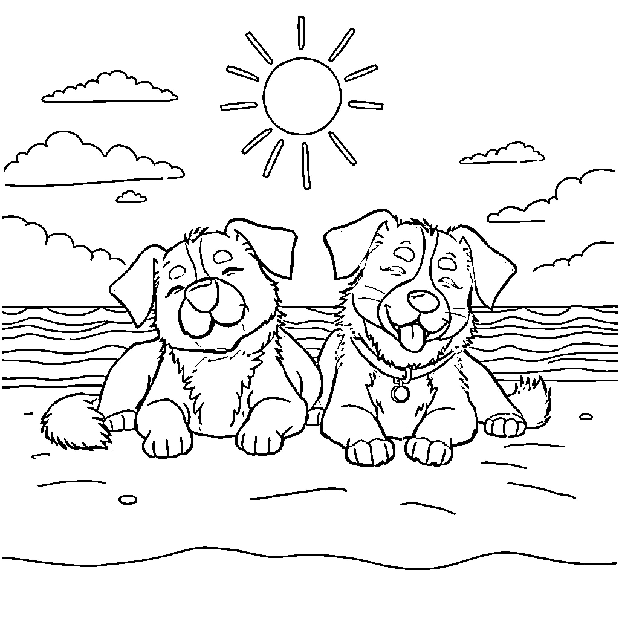 Bluey's Sunny Beach Adventure Coloring Page (free black-and-white line drawing printable PDF for all, from beginners to advanced learners, including children, teens, adults, and seniors)
