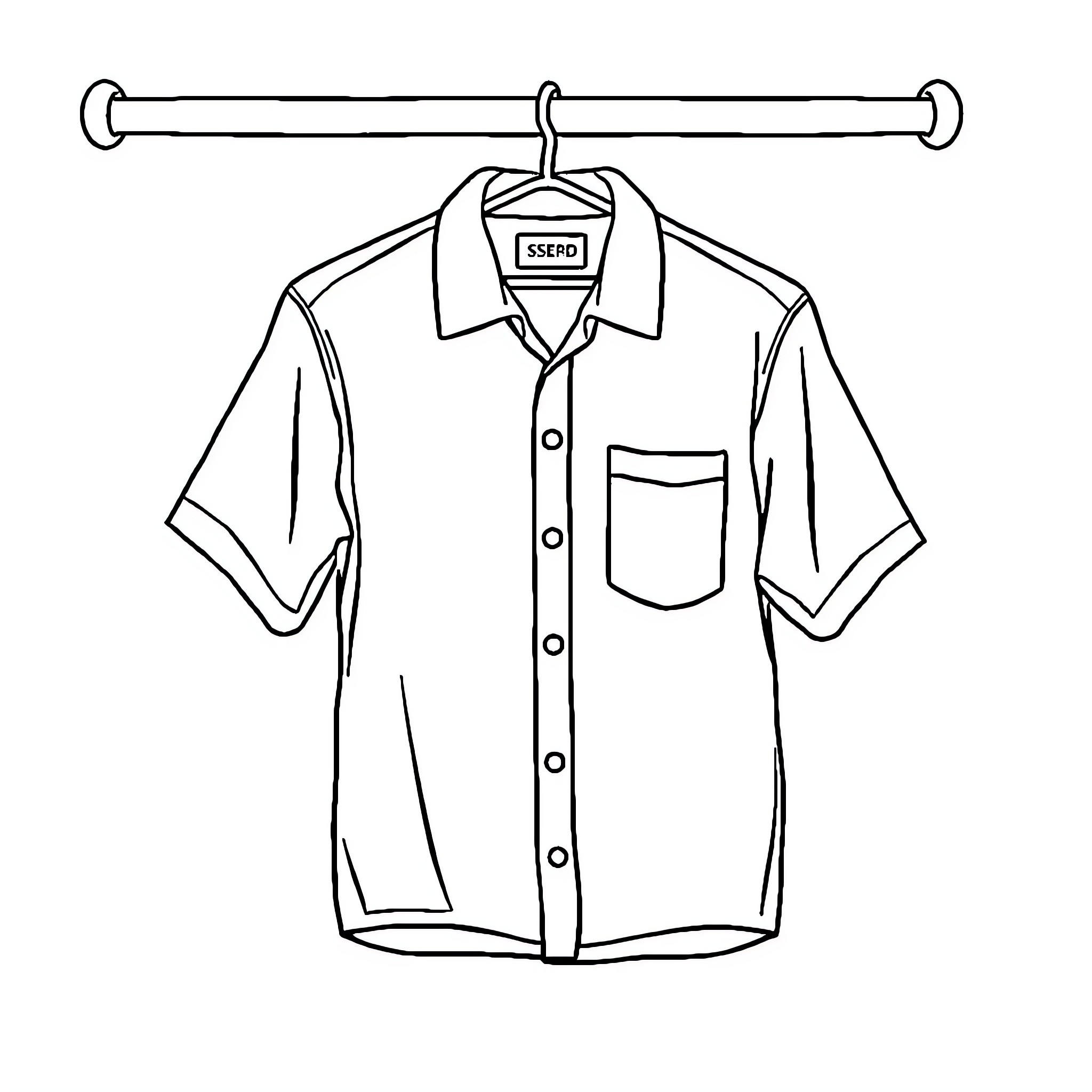 Shirt hanging on a rack with a tag Coloring Page (free black-and-white line drawing printable PDF for all, from beginners to advanced learners, including children, teens, adults, and seniors)