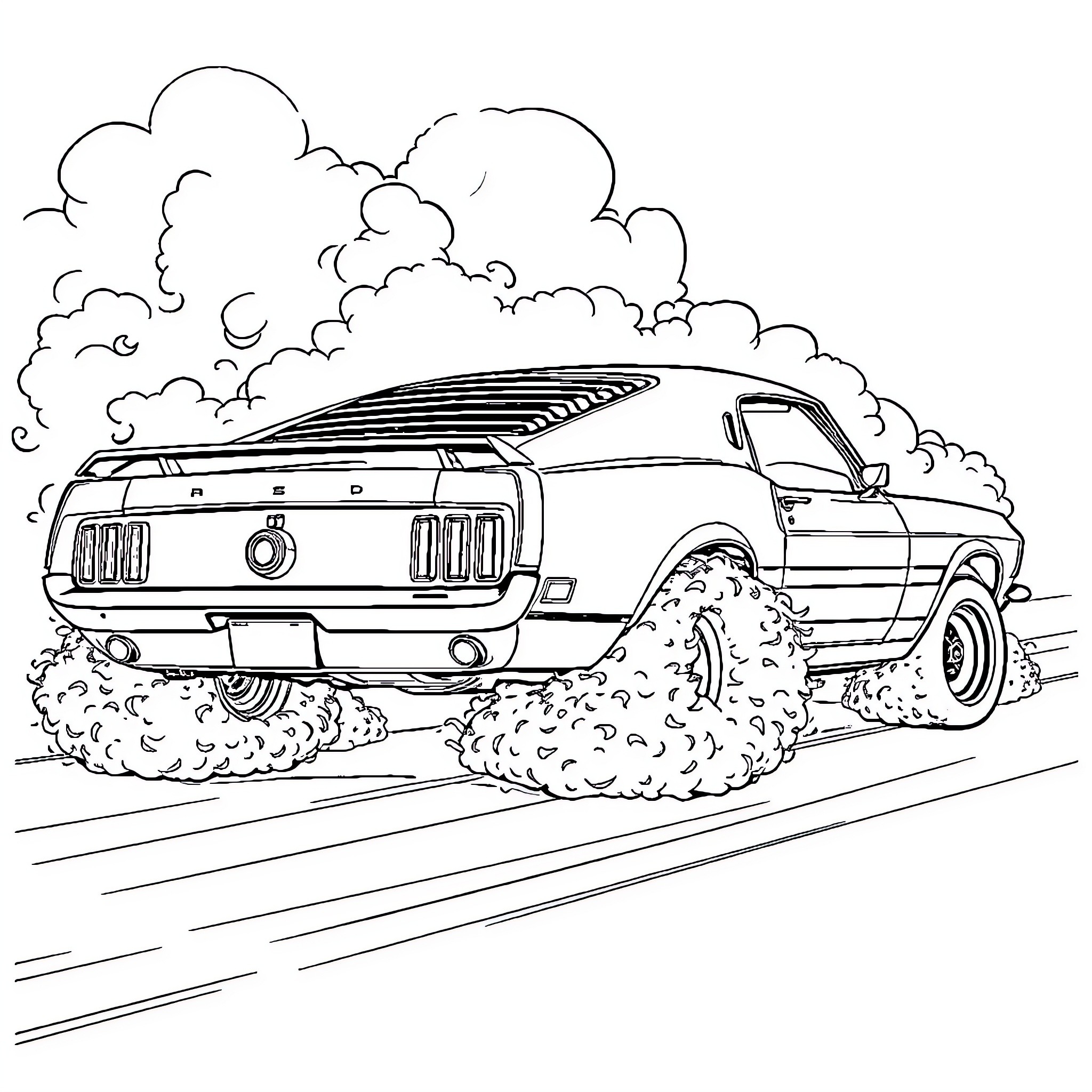 Mustang speeding through the mud Coloring Page (free black-and-white line drawing printable PDF for all, from beginners to advanced learners, including children, teens, adults, and seniors)
