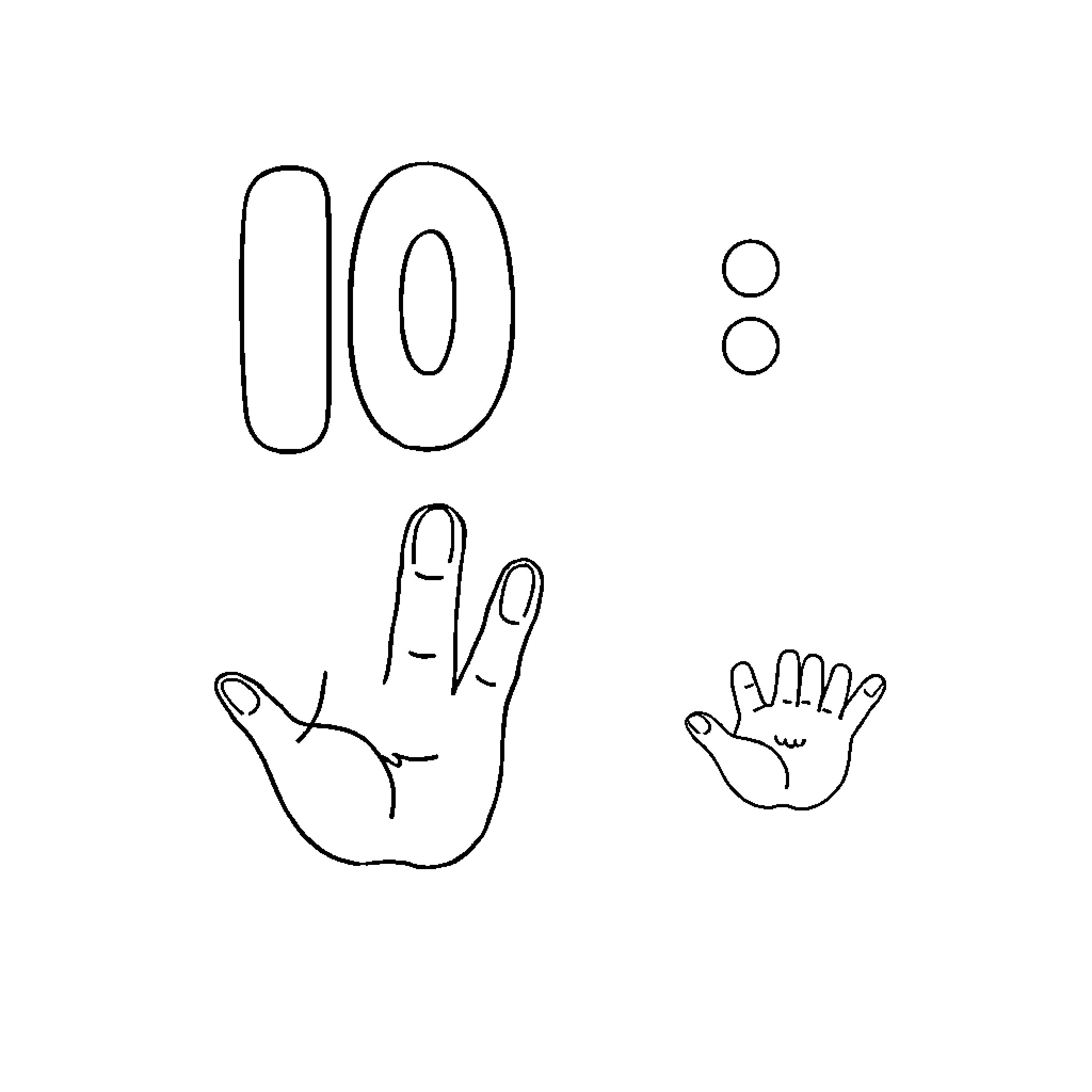 Counting fingers and hands with shapes Coloring Page (free black-and-white line drawing printable PDF for all, from beginners to advanced learners, including children, teens, adults, and seniors)