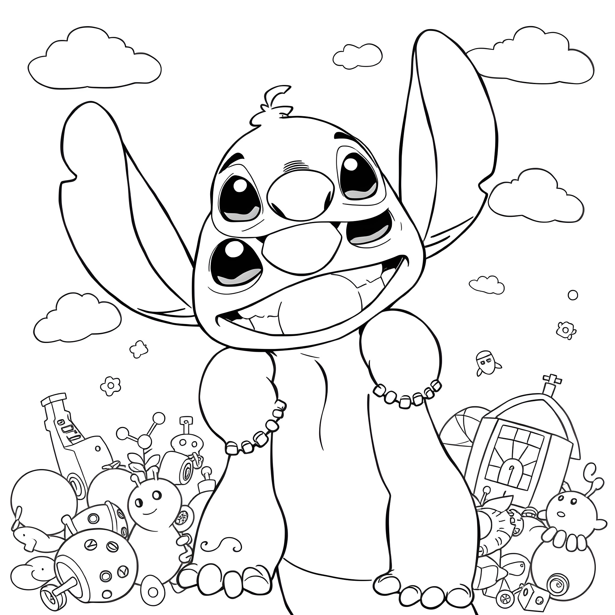 Bluey and Friends in a Playful Adventure Coloring Page (free black-and-white line drawing printable PDF for all, from beginners to advanced learners, including children, teens, adults, and seniors)