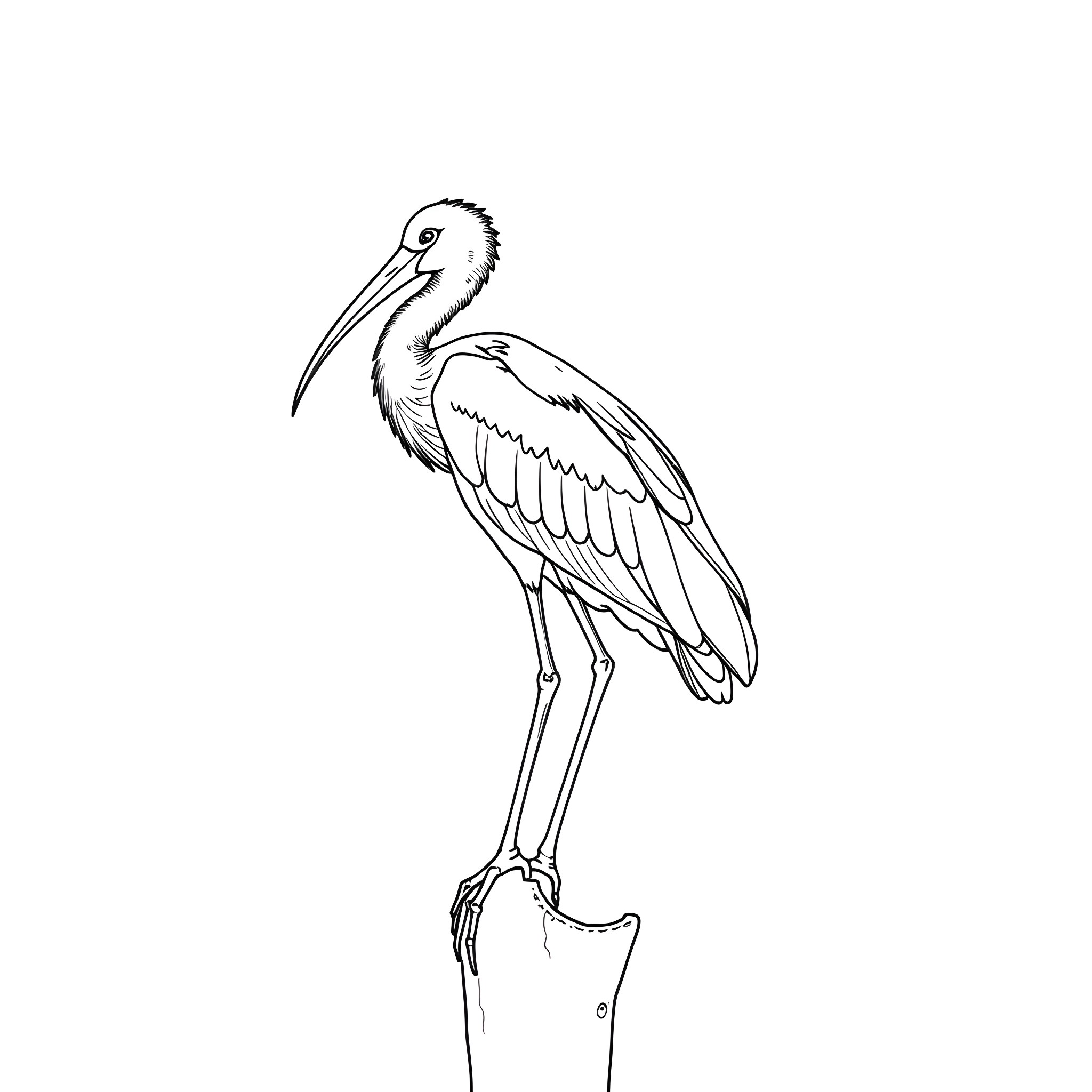 Scarlet Ibis in Elegant Pose Coloring Page (free black-and-white line drawing printable PDF for all, from beginners to advanced learners, including children, teens, adults, and seniors)