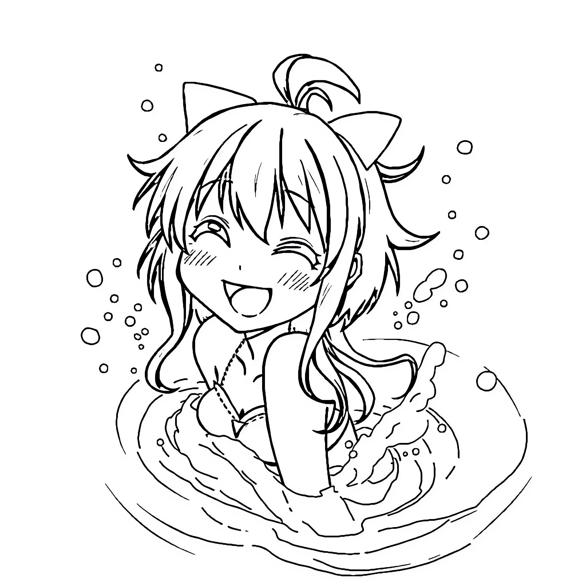 Kuromi enjoying a playful bubble bath Coloring Page (free black-and-white line drawing printable PDF for all, from beginners to advanced learners, including children, teens, adults, and seniors)