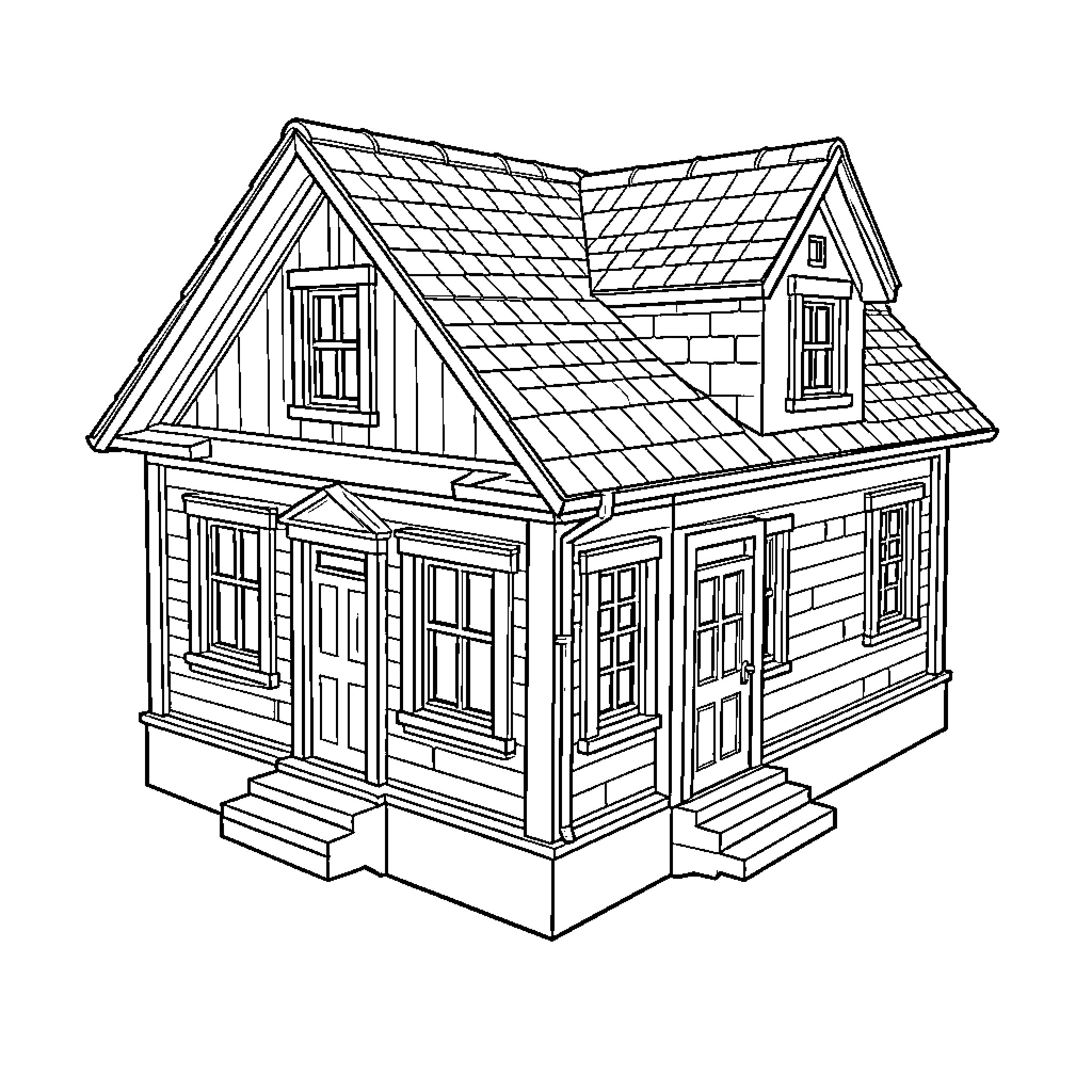 House standing with detailed architectural lines Coloring Page (free black-and-white line drawing printable PDF for all, from beginners to advanced learners, including children, teens, adults, and seniors)