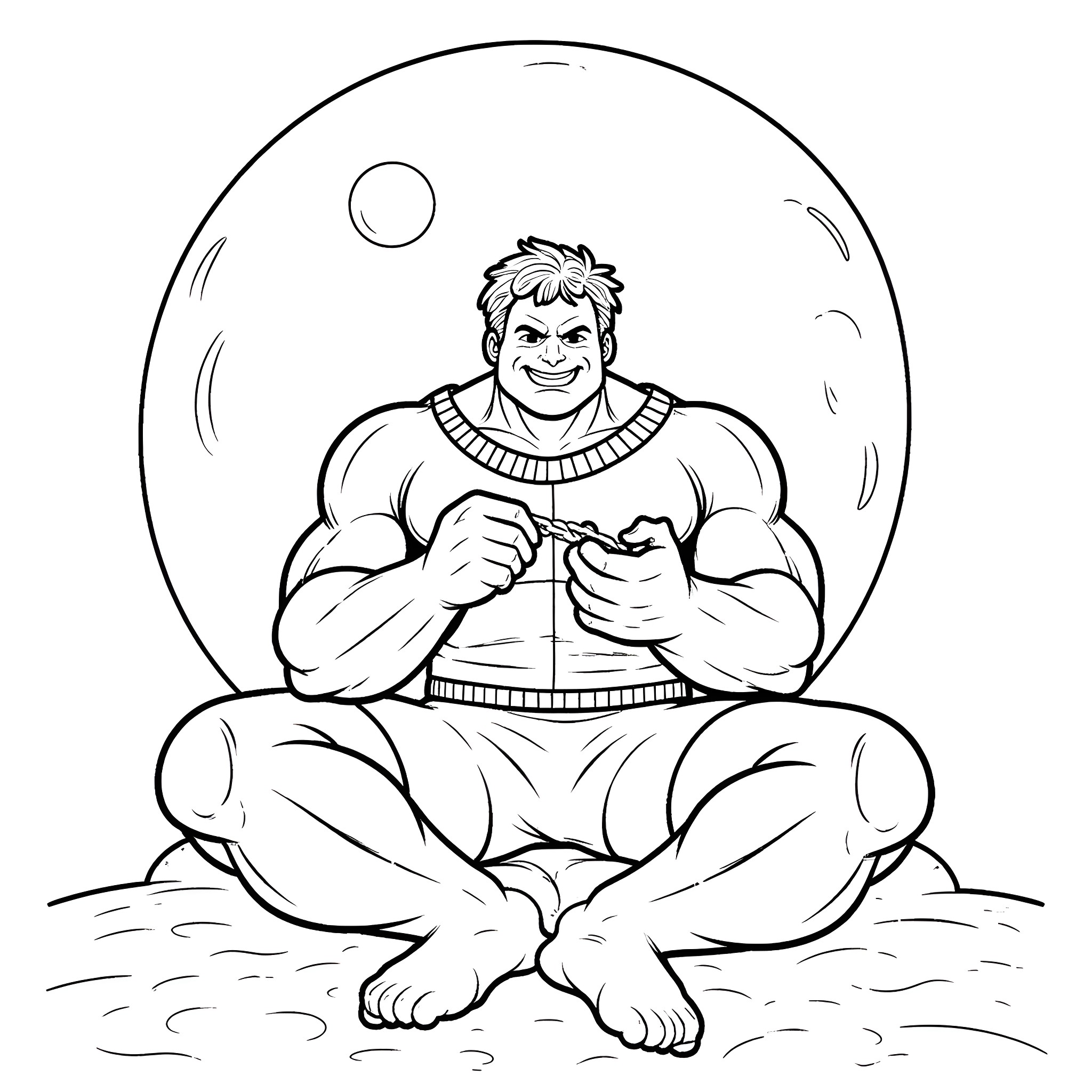 Hulk sitting peacefully in the moonlight Coloring Page (free black-and-white line drawing printable PDF for all, from beginners to advanced learners, including children, teens, adults, and seniors)