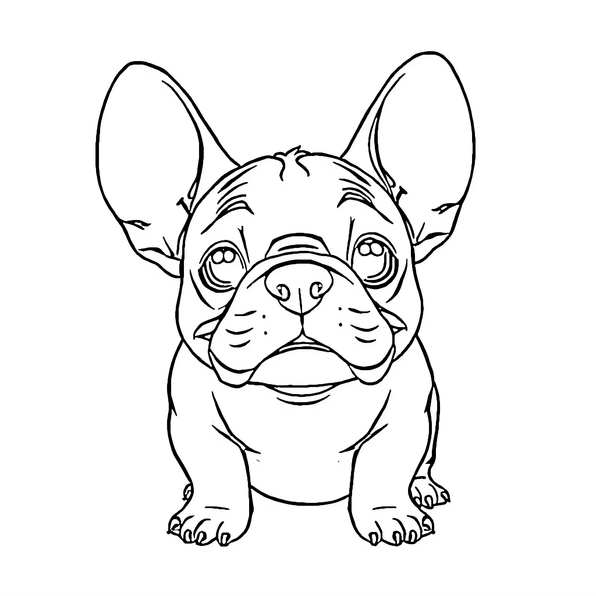 Bulldog with adorable expression Coloring Page (free black-and-white line drawing printable PDF for all, from beginners to advanced learners, including children, teens, adults, and seniors)