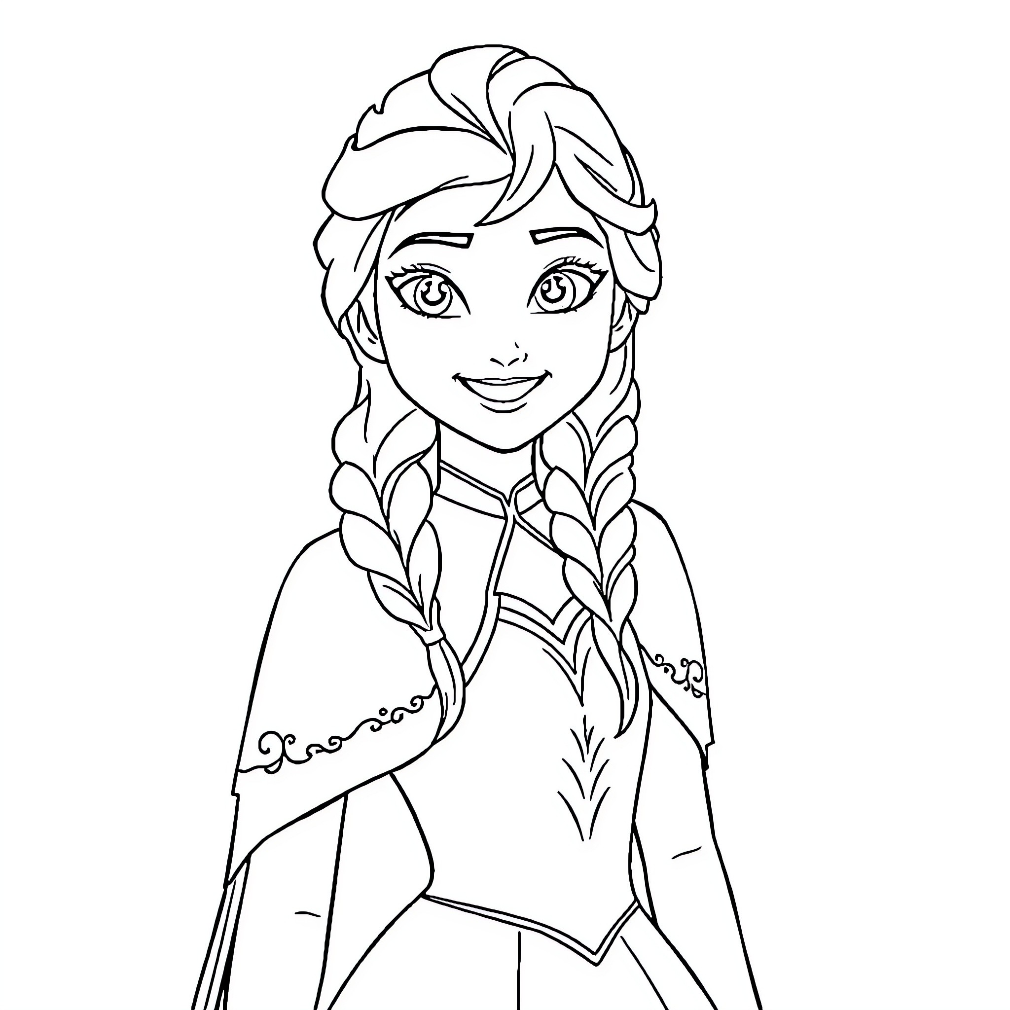Anna's Joyful Frozen Expressions Coloring Page (free black-and-white line drawing printable PDF for all, from beginners to advanced learners, including children, teens, adults, and seniors)