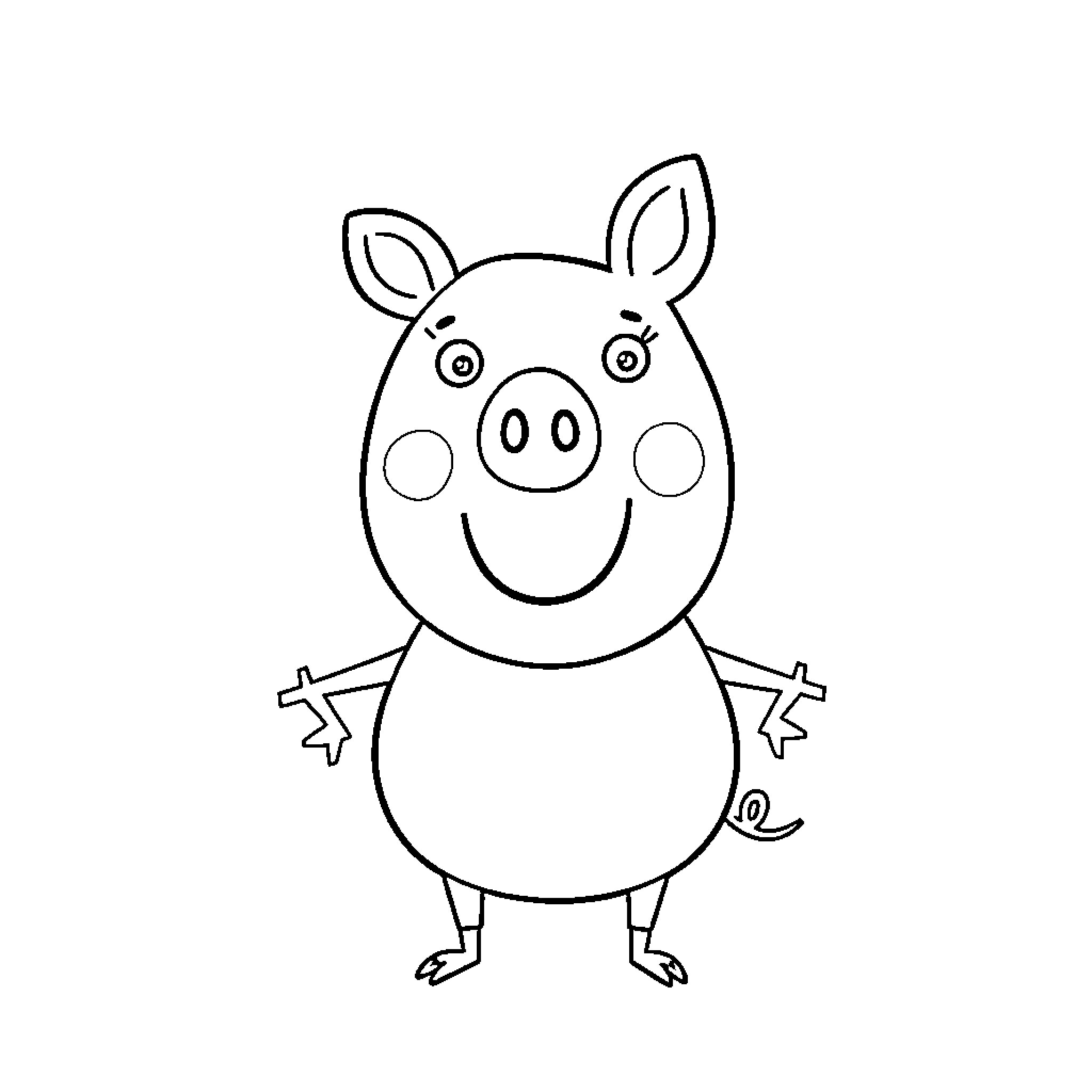 Peppa Pig in a playful pose Coloring Page (free black-and-white line drawing printable PDF for all, from beginners to advanced learners, including children, teens, adults, and seniors)