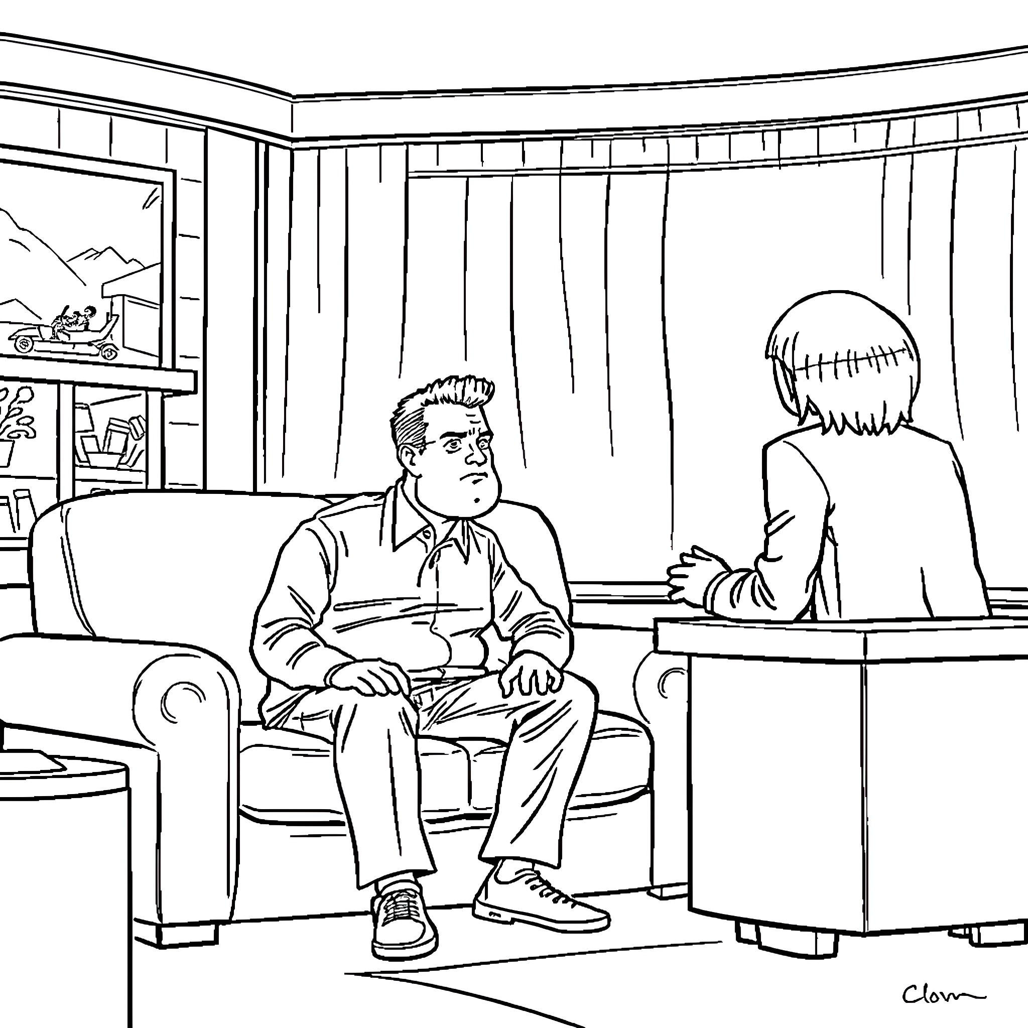Charles Harding in Thoughtful Conversation Coloring Page (free black-and-white line drawing printable PDF for all, from beginners to advanced learners, including children, teens, adults, and seniors)
