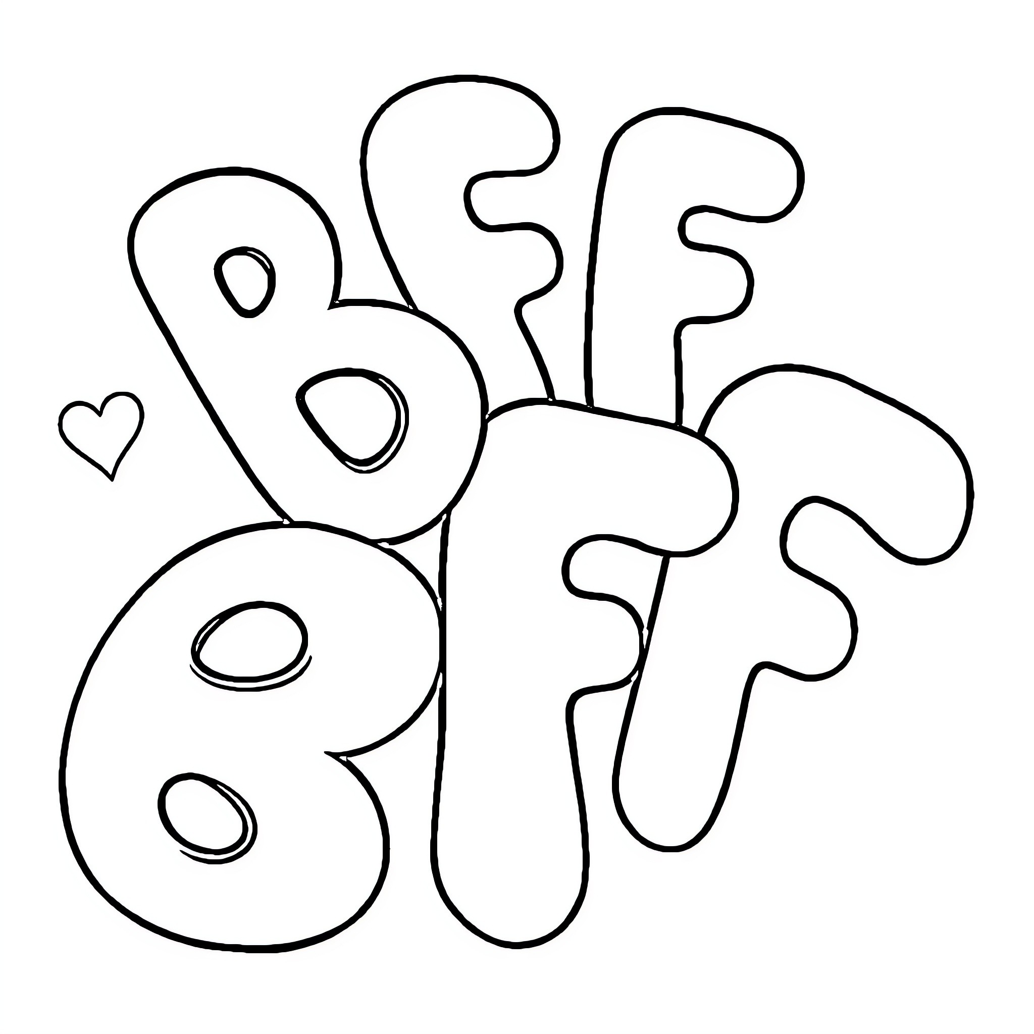 BFF Doodle with Heart Coloring Page (free black-and-white line drawing printable PDF for all, from beginners to advanced learners, including children, teens, adults, and seniors)