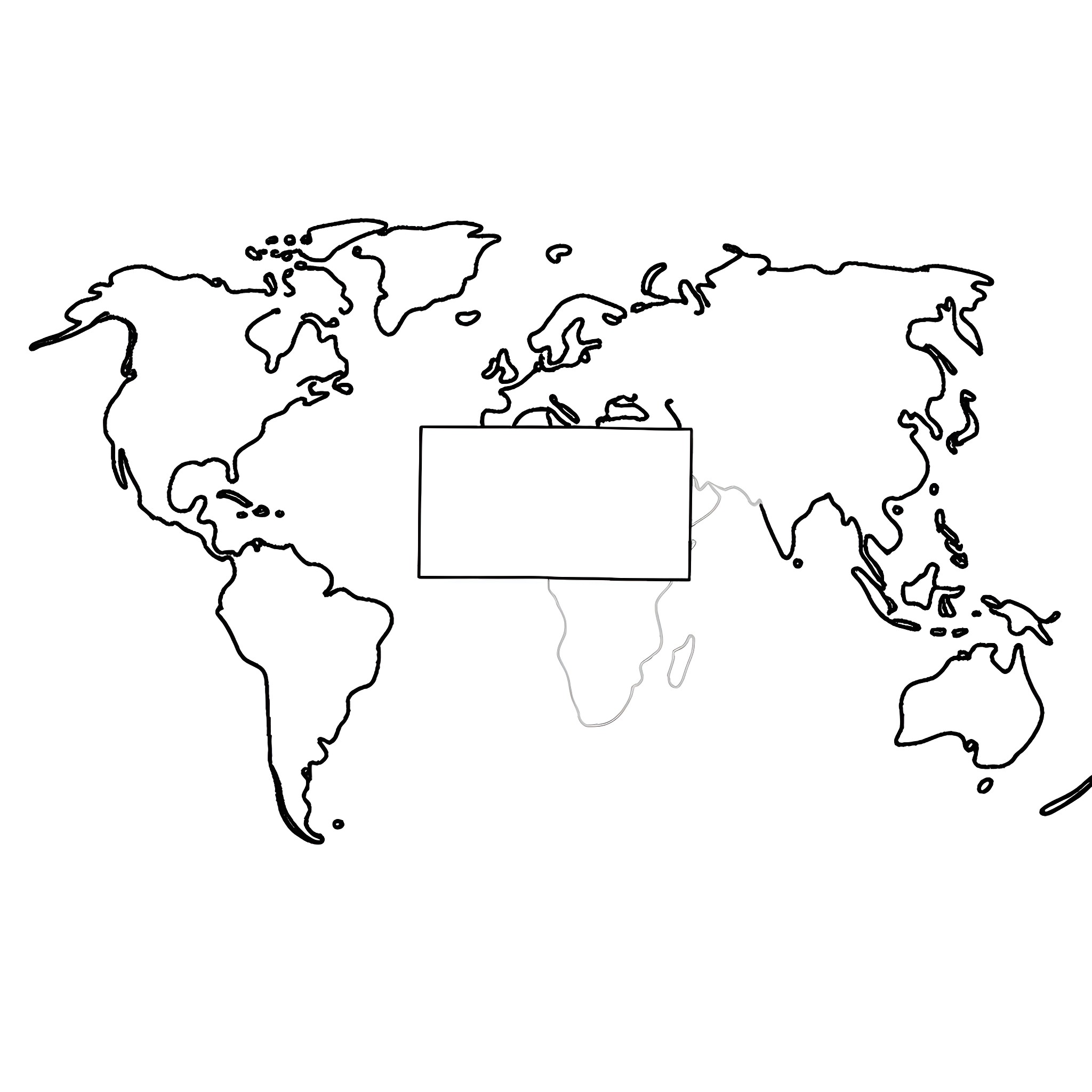 World Map Outline Drawing Coloring Page (free black-and-white line drawing printable PDF for all, from beginners to advanced learners, including children, teens, adults, and seniors)