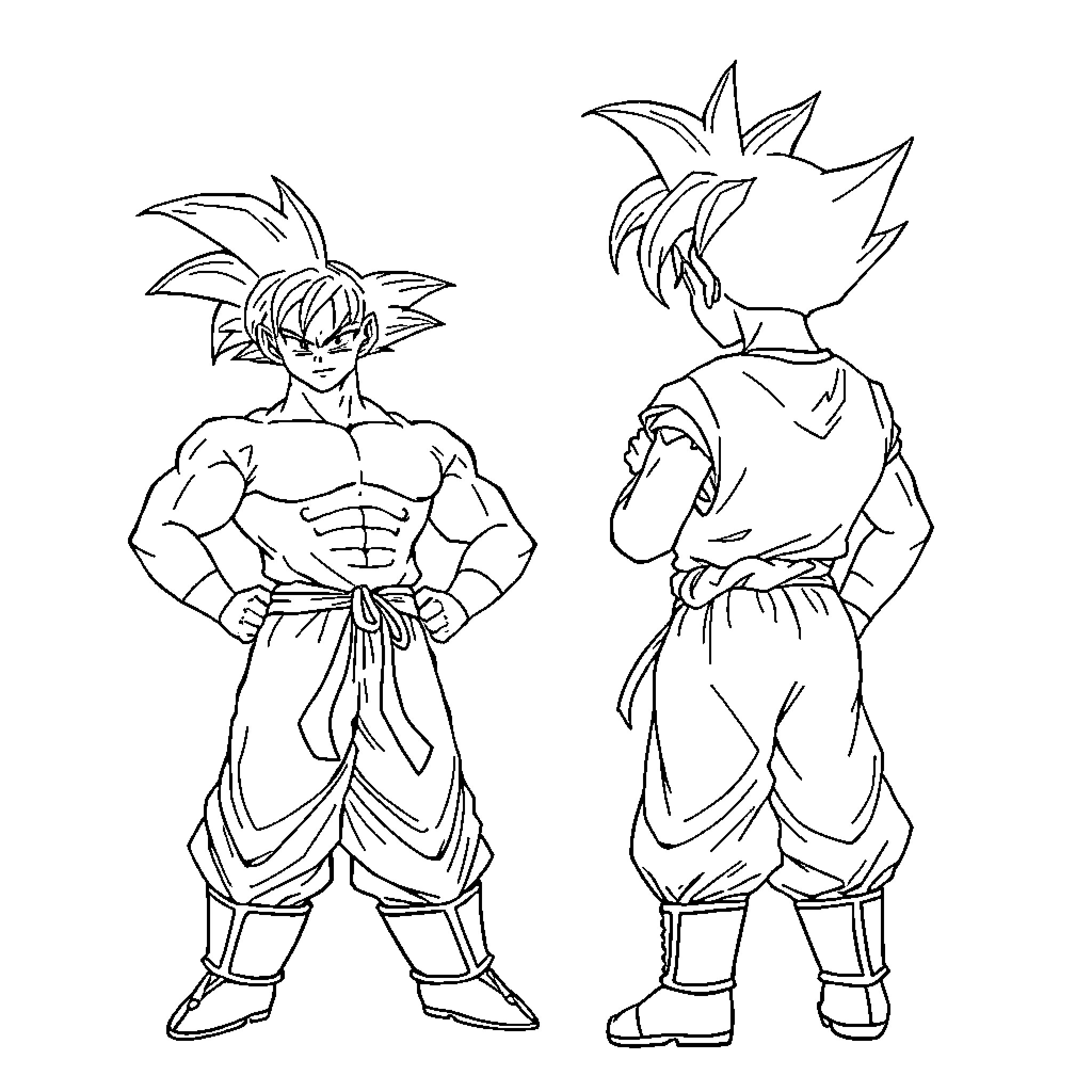 Goku's powerful martial arts stances Coloring Page (free black-and-white line drawing printable PDF for all, from beginners to advanced learners, including children, teens, adults, and seniors)