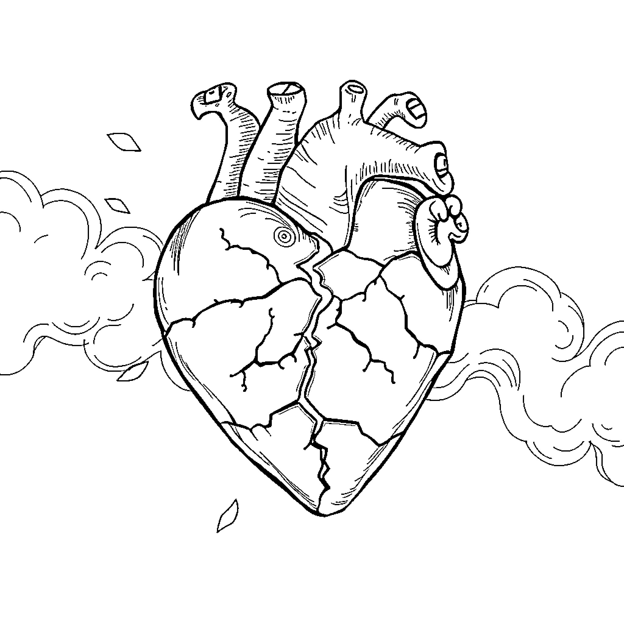 Heart Breaking Free from Clutches Coloring Page (free black-and-white line drawing printable PDF for all, from beginners to advanced learners, including children, teens, adults, and seniors)